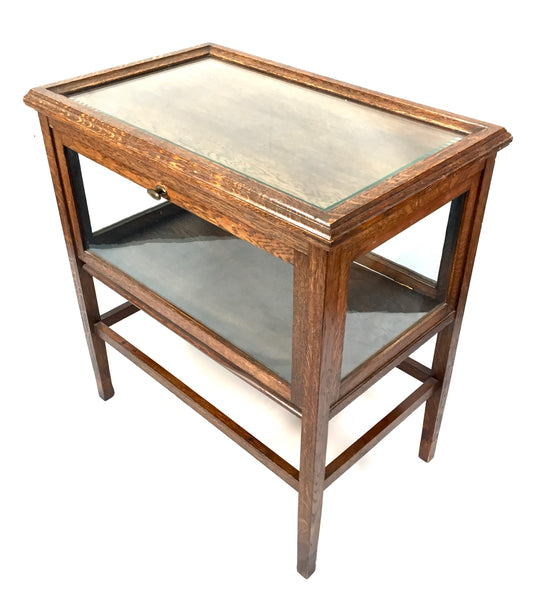 Antique Wooden Oak &amp; Glazed Tea Cabinet / Glass Fronted Display Case c.1920
