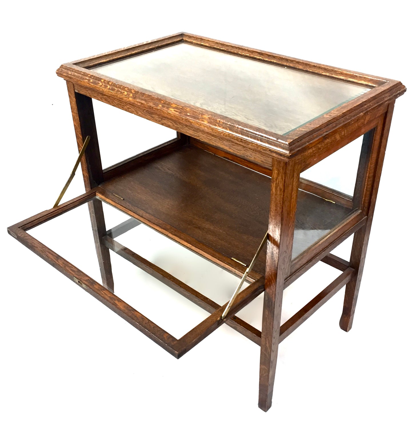 Antique Wooden Oak &amp; Glazed Tea Cabinet / Glass Fronted Display Case c.1920
