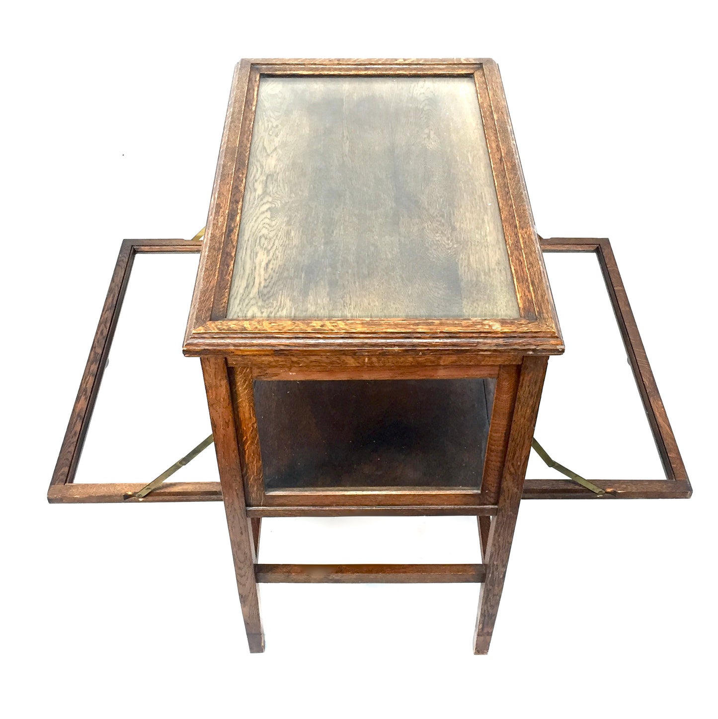 Antique Wooden Oak &amp; Glazed Tea Cabinet / Glass Fronted Display Case c.1920