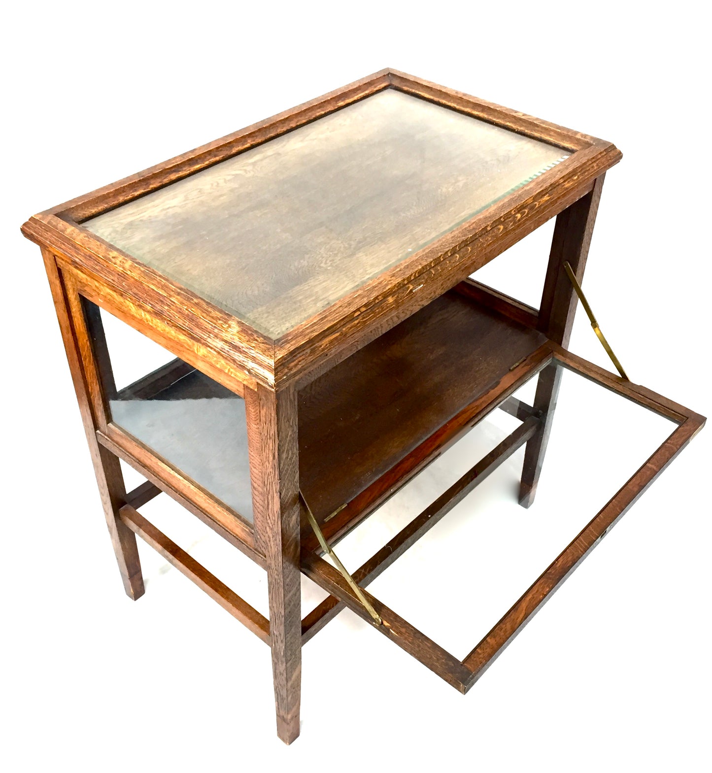 Antique Wooden Oak &amp; Glazed Tea Cabinet / Glass Fronted Display Case c.1920