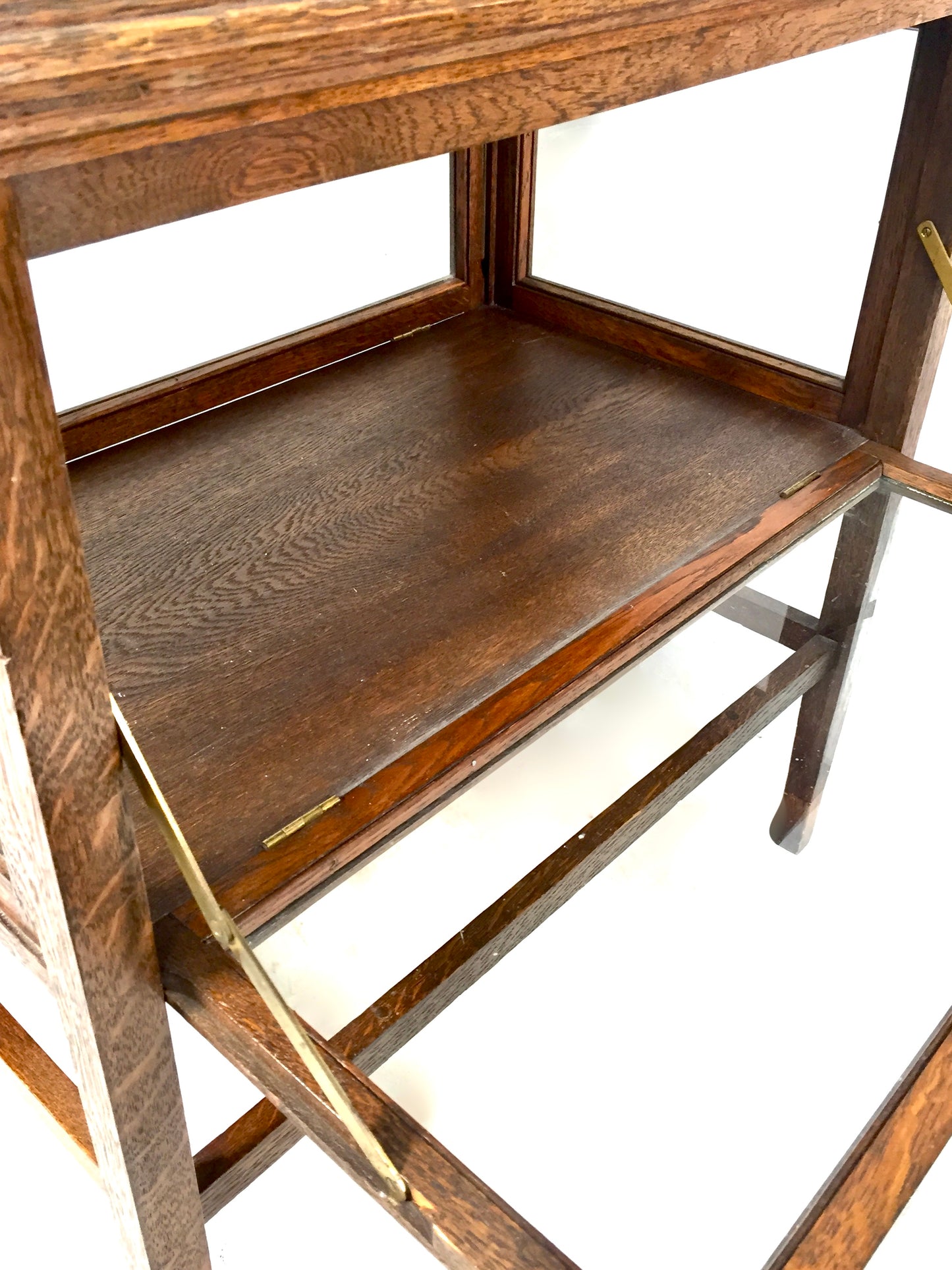 Antique Wooden Oak &amp; Glazed Tea Cabinet / Glass Fronted Display Case c.1920