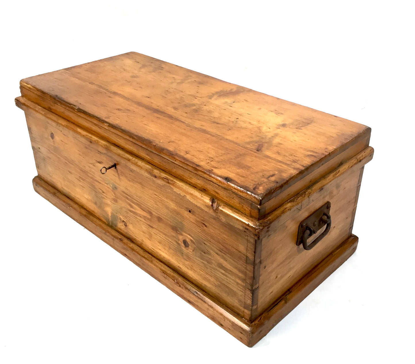 Antique Wooden Pine Storage Trunk / Blanket Box Coffer with Key Victorian c1870