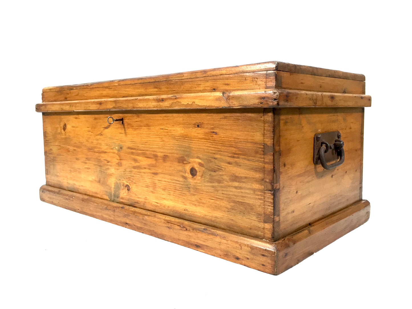 Antique Wooden Pine Storage Trunk / Blanket Box Coffer with Key Victorian c1870