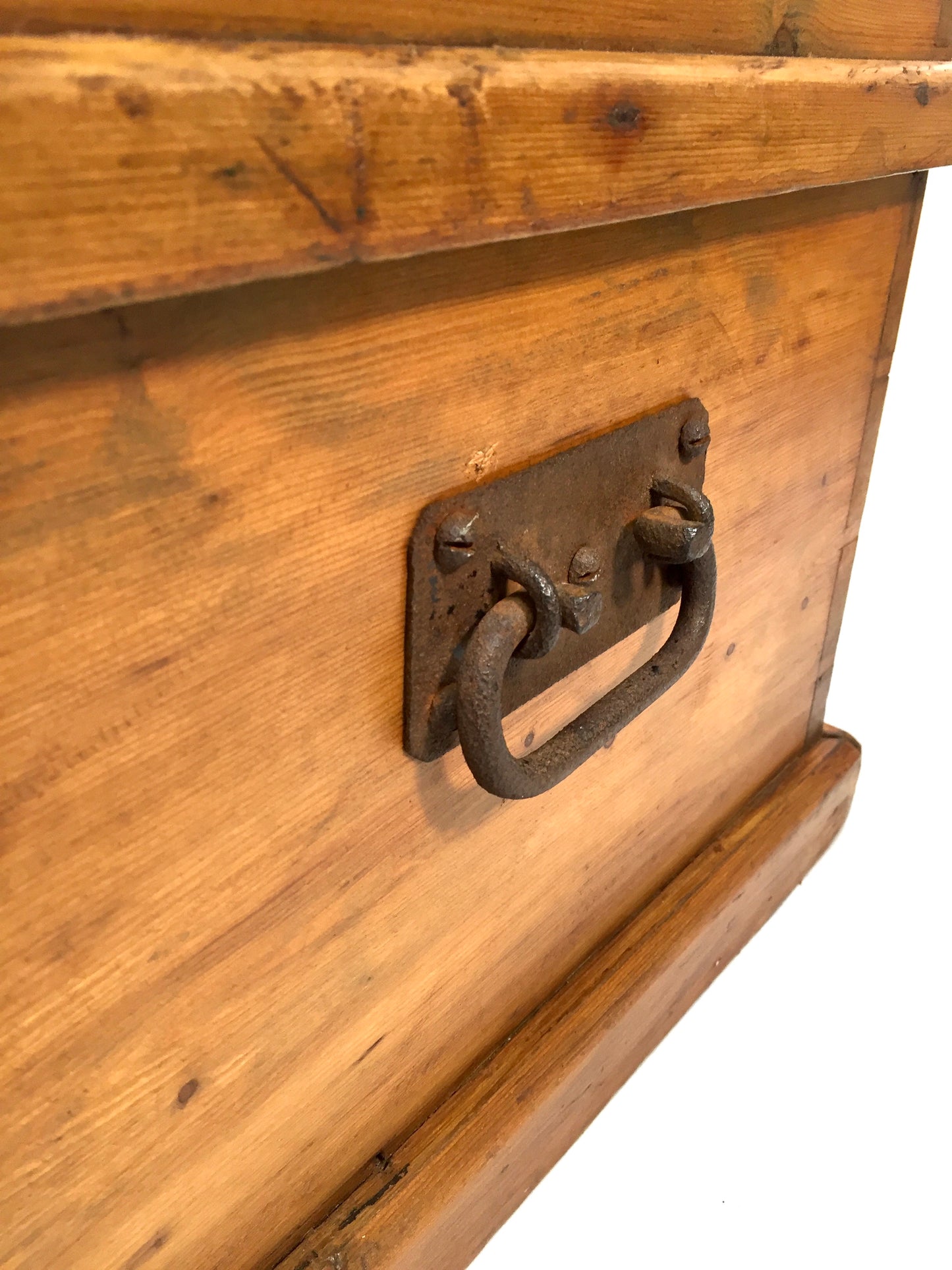 Antique Wooden Pine Storage Trunk / Blanket Box Coffer with Key Victorian c1870