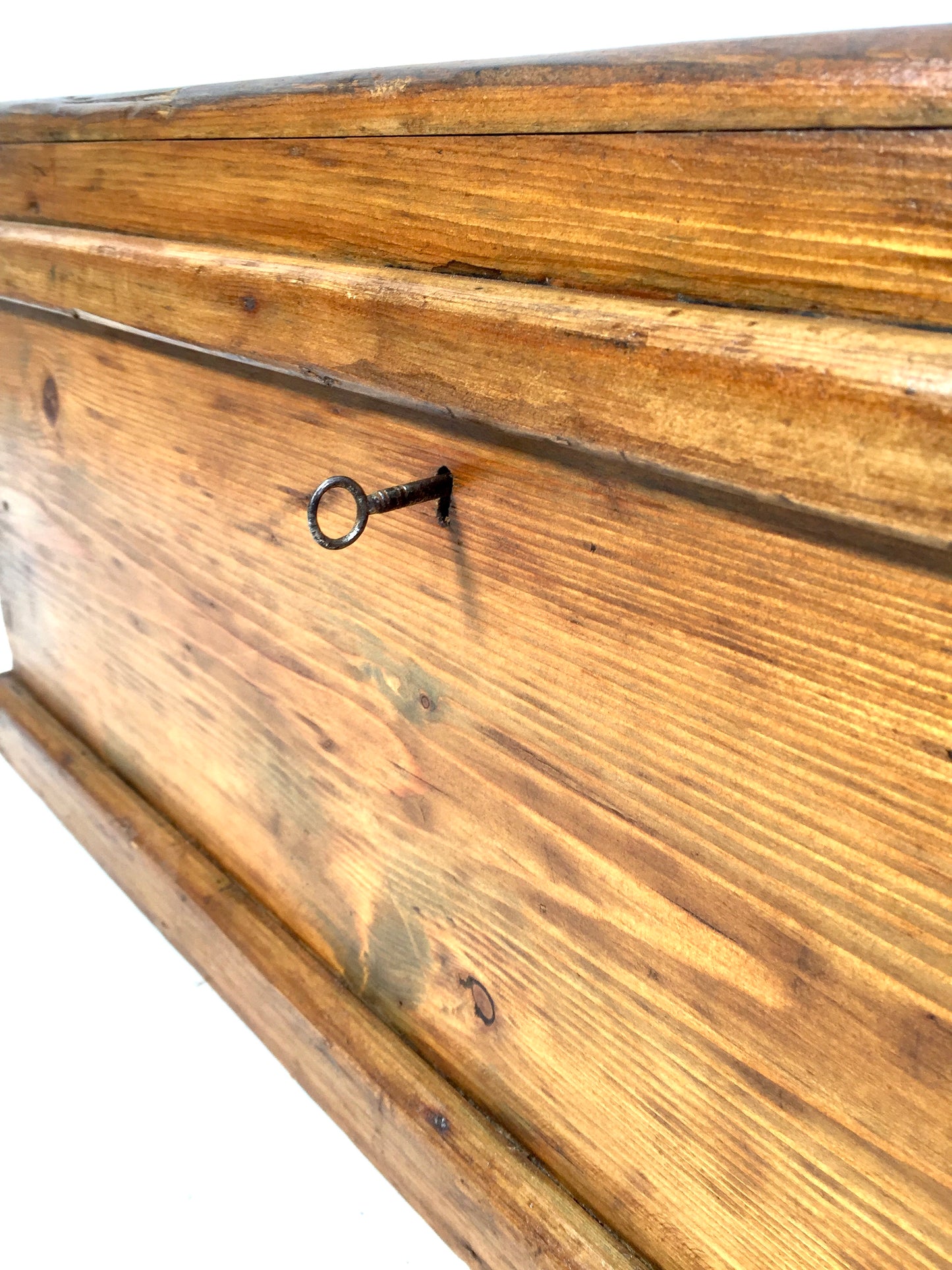 Antique Wooden Pine Storage Trunk / Blanket Box Coffer with Key Victorian c1870