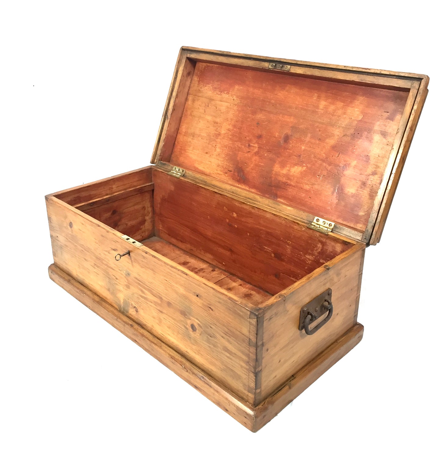 Antique Wooden Pine Storage Trunk / Blanket Box Coffer with Key Victorian c1870