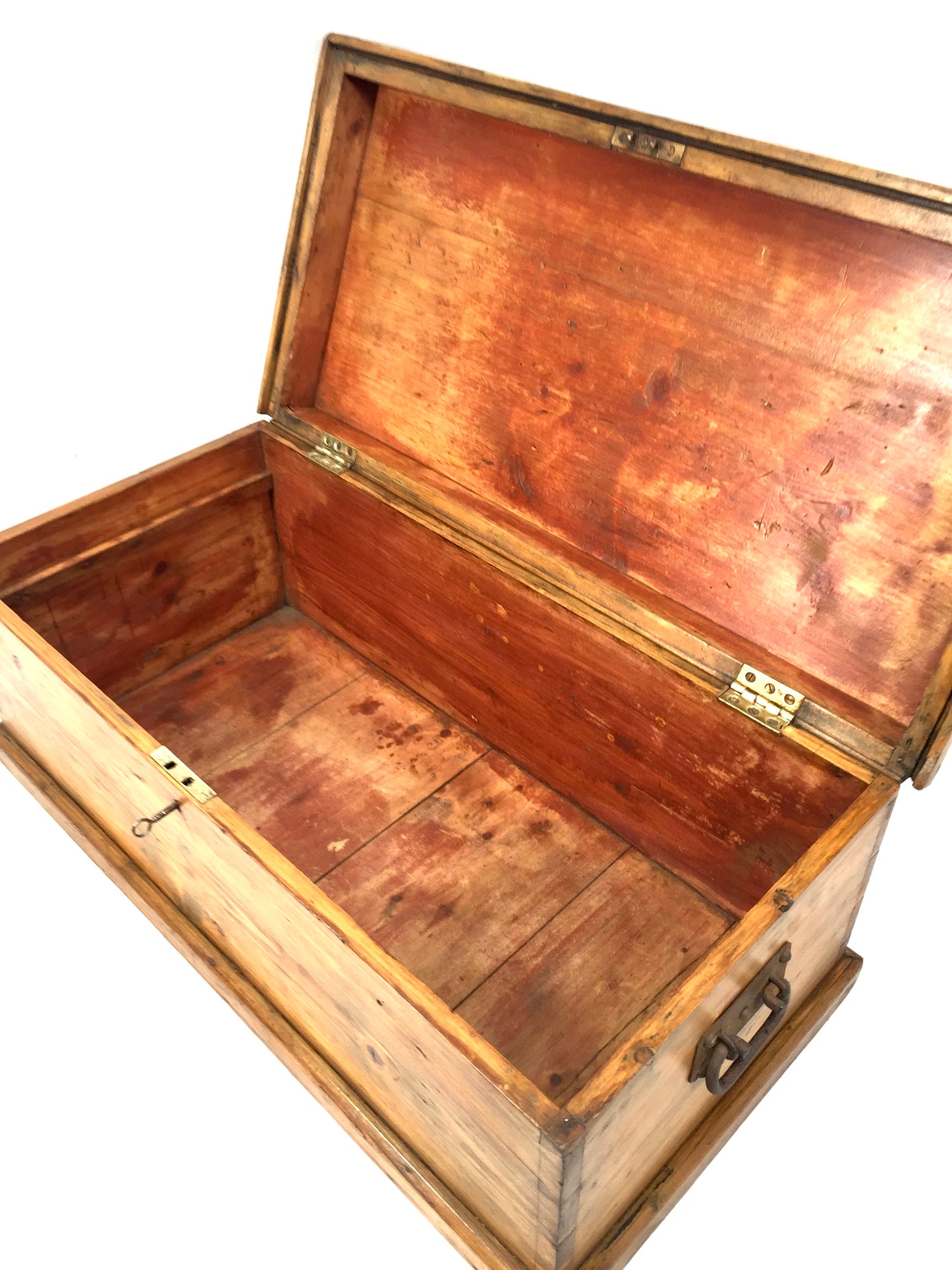 Antique Wooden Pine Storage Trunk / Blanket Box Coffer with Key Victorian c1870