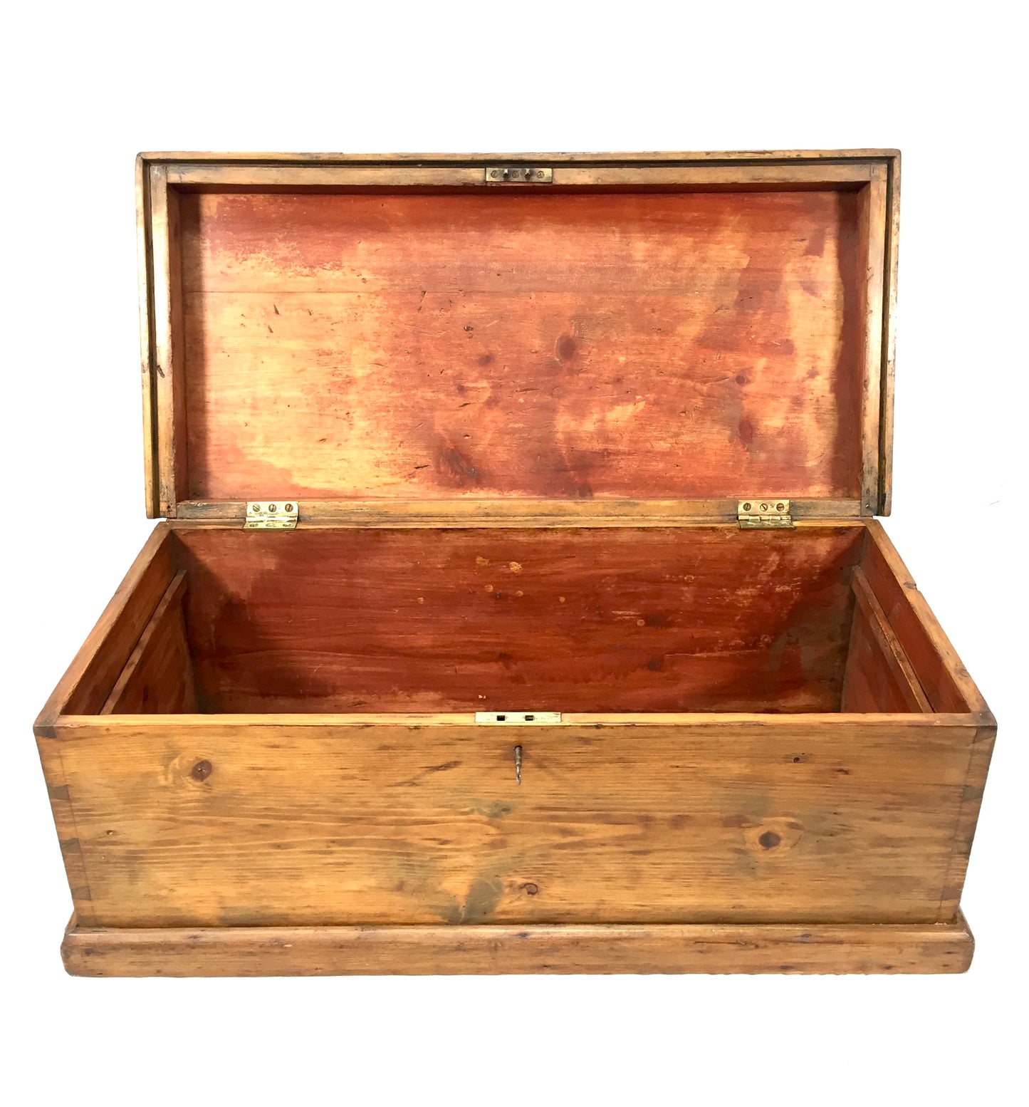 Antique Wooden Pine Storage Trunk / Blanket Box Coffer with Key Victorian c1870