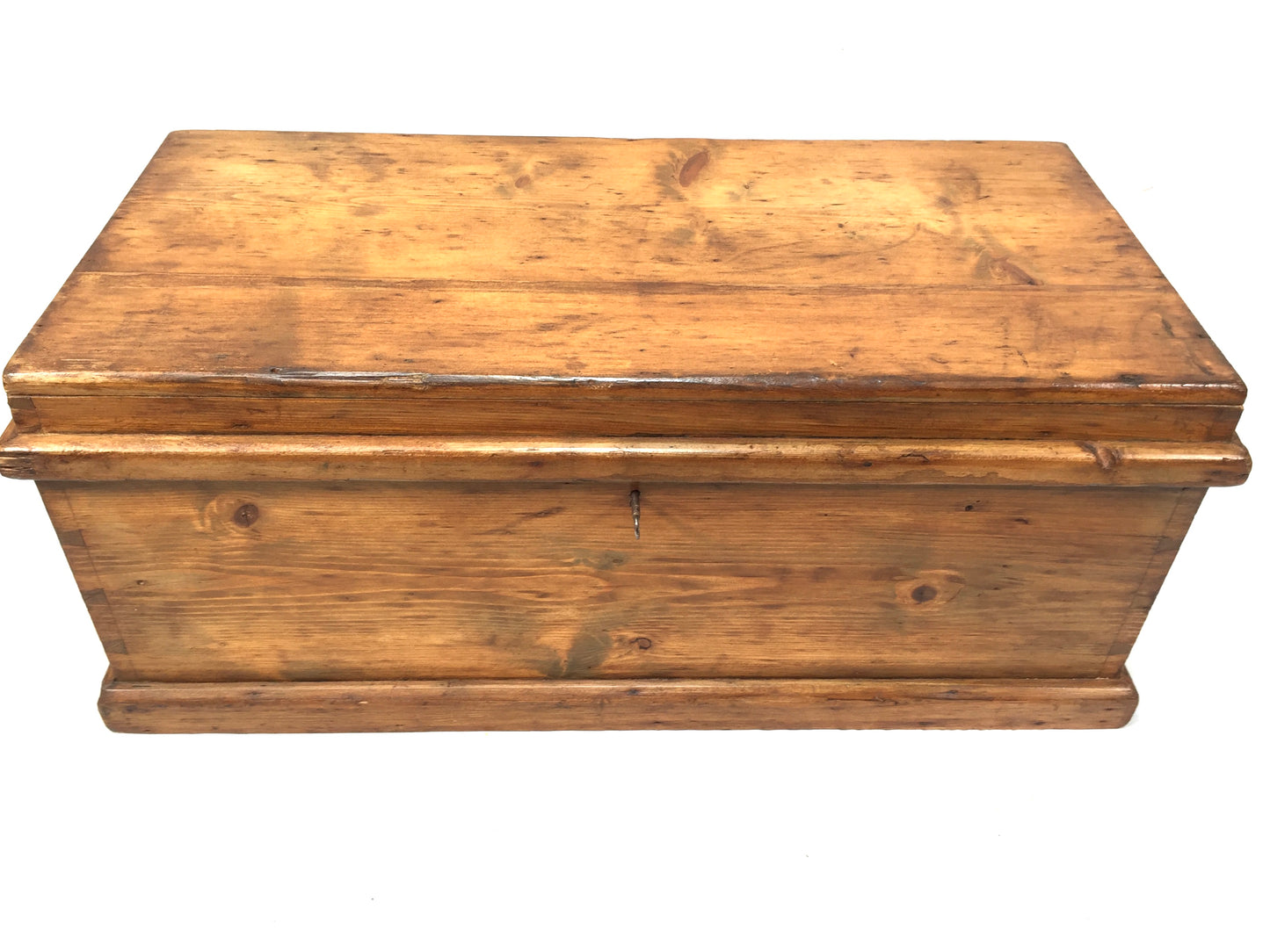 Antique Wooden Pine Storage Trunk / Blanket Box Coffer with Key Victorian c1870