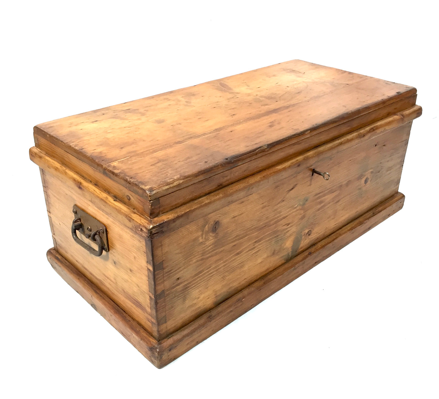 Antique Wooden Pine Storage Trunk / Blanket Box Coffer with Key Victorian c1870