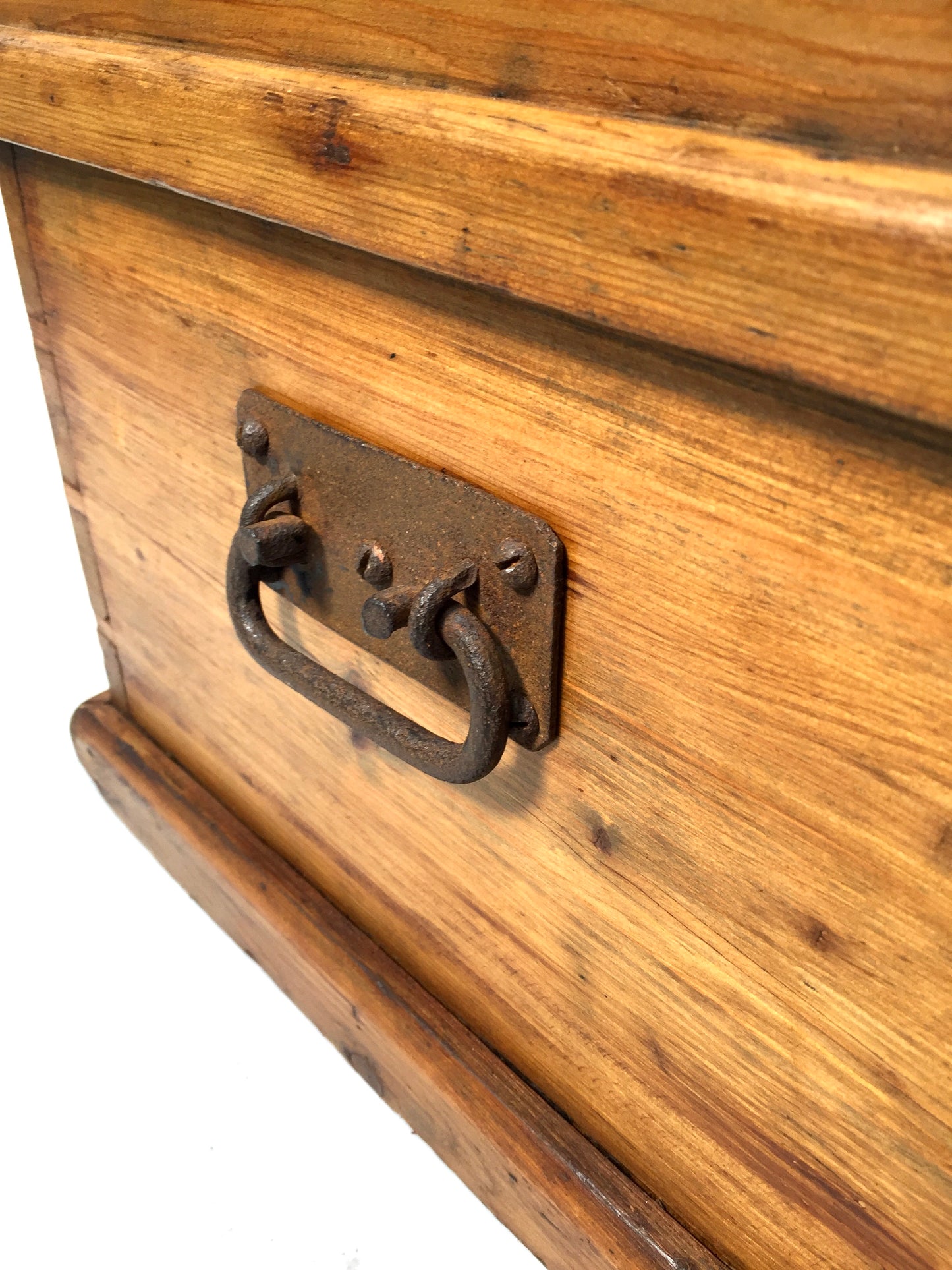 Antique Wooden Pine Storage Trunk / Blanket Box Coffer with Key Victorian c1870