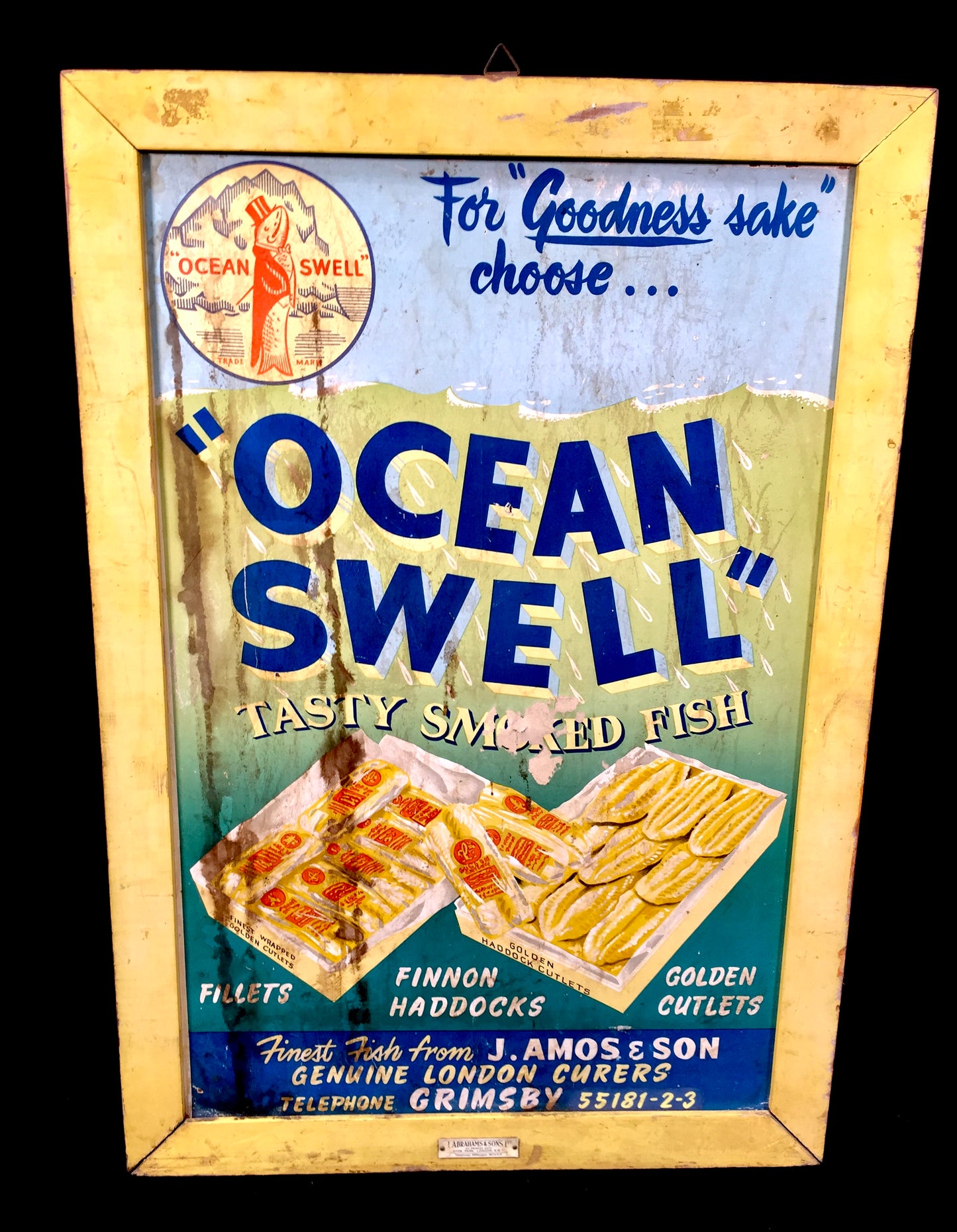 Antique Advertising - Wall Hanging Ocean Swell Grimsby Showcard Sign Poster