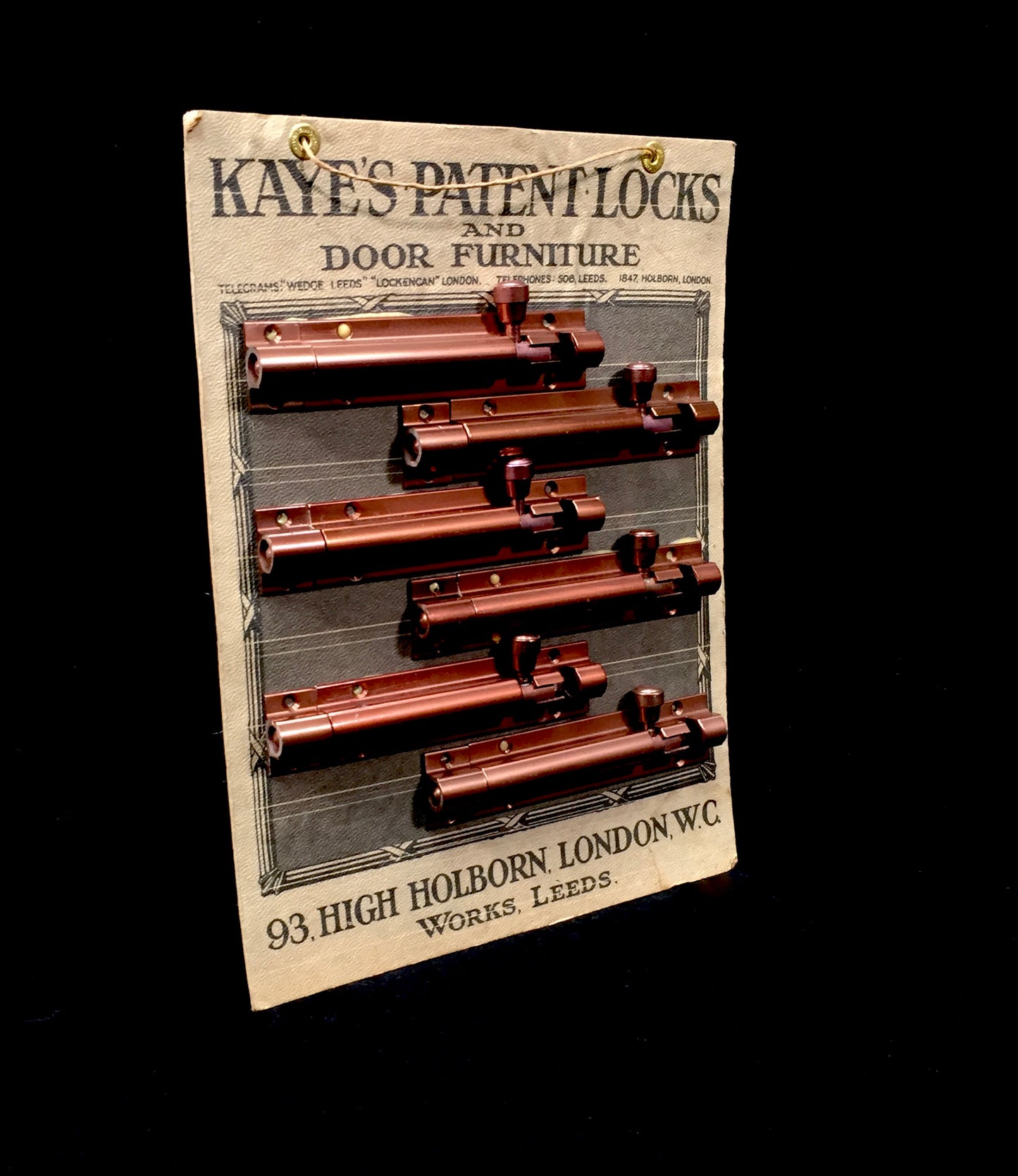 Antique Advertising - Wall Hanging Showcard Kayes Patent Locks & Door Furniture
