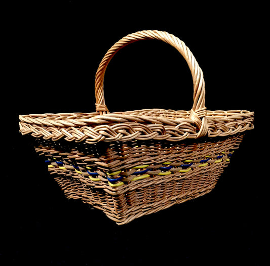 Vintage Fashion Wicker Shopping Basket / Picnic Basket / Storage Box c.1950 Blue