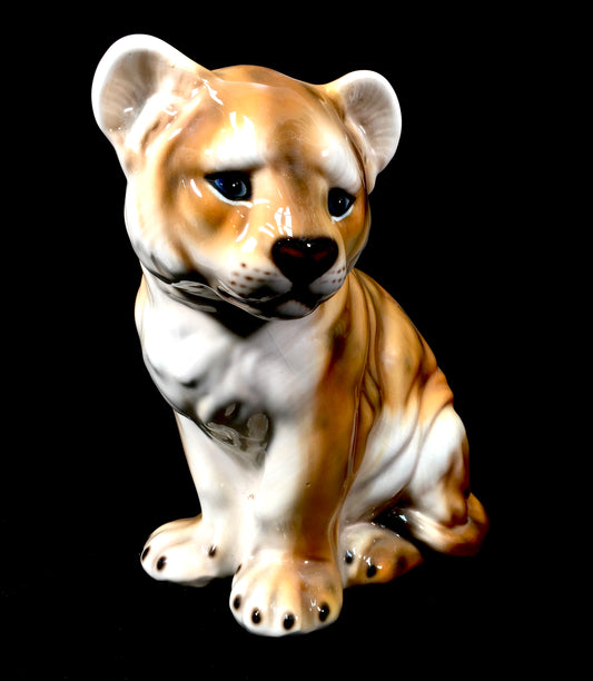 Vintage 1970s Italian Made Large Ceramic Tiger Cub Statue Sculpture / Animal