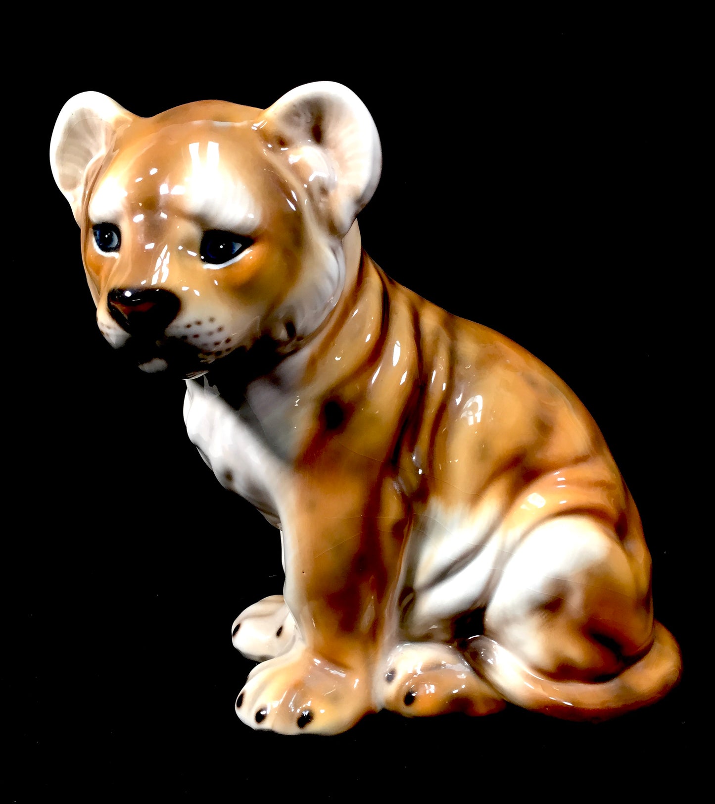 Vintage 1970s Italian Made Large Ceramic Tiger Cub Statue Sculpture / Animal