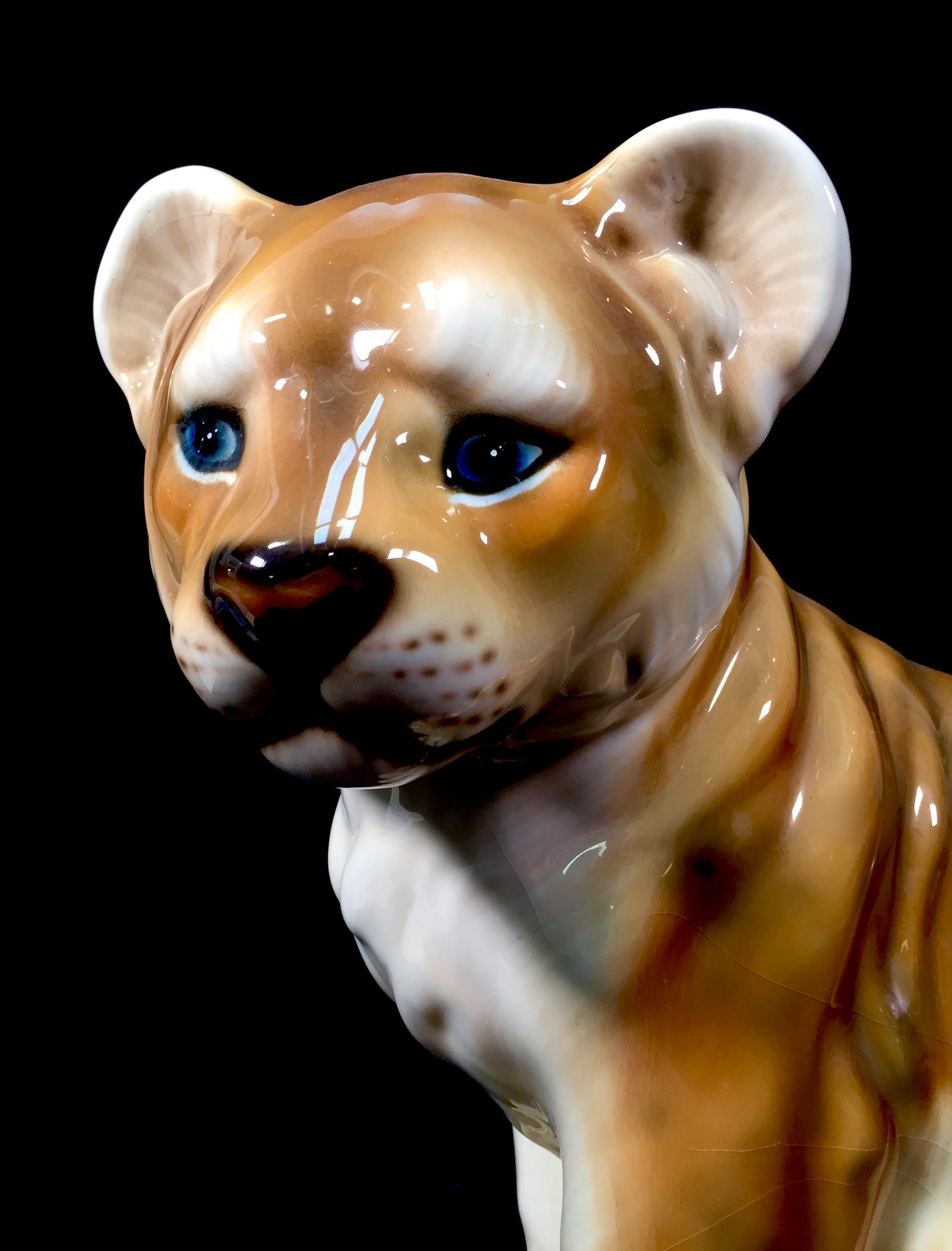 Vintage 1970s Italian Made Large Ceramic Tiger Cub Statue Sculpture / Animal