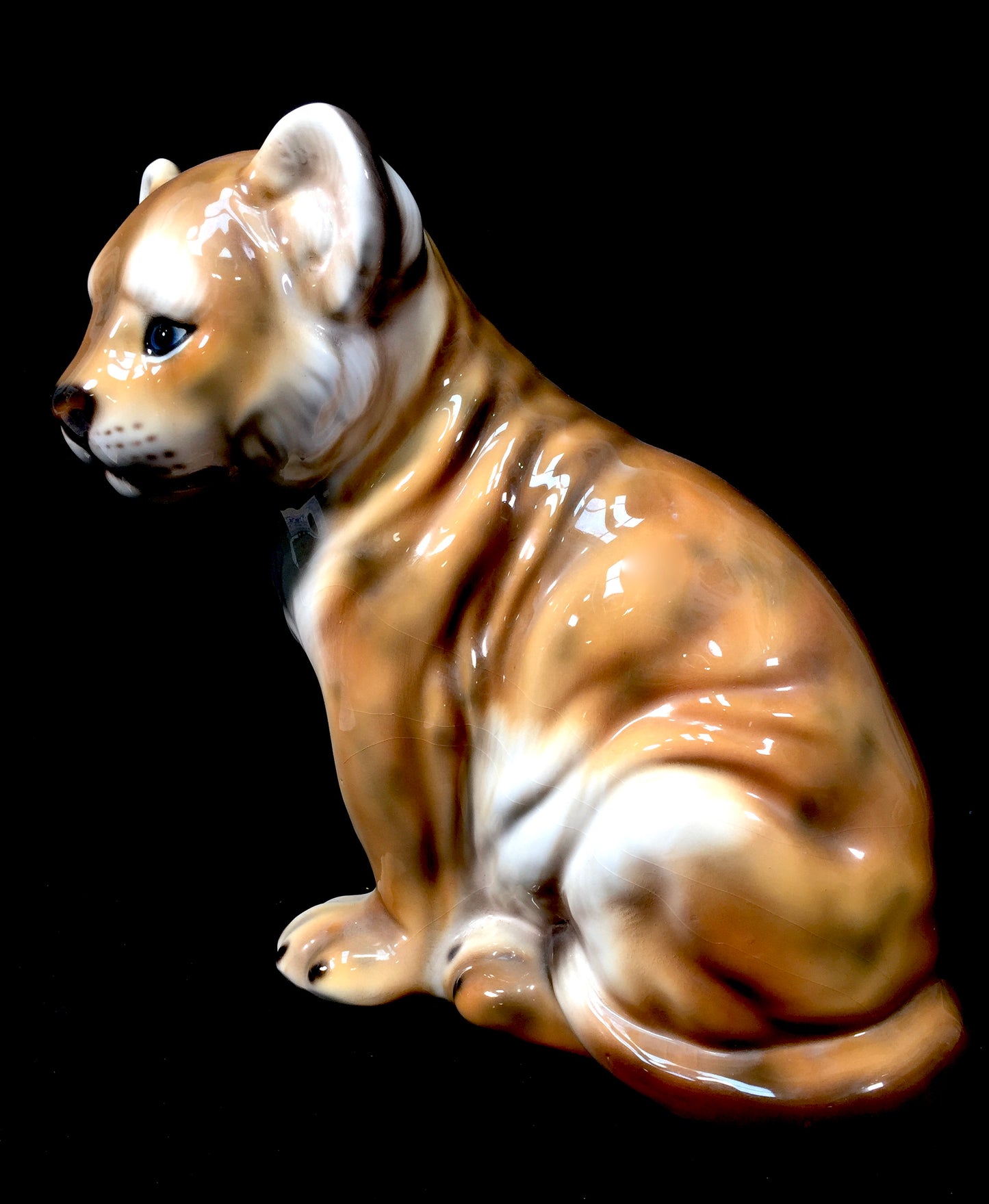 Vintage 1970s Italian Made Large Ceramic Tiger Cub Statue Sculpture / Animal