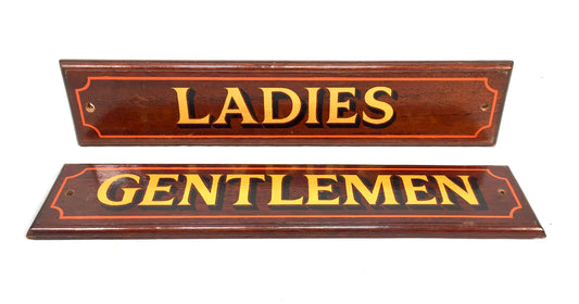 Vintage 20th Century Wooden Salvaged Ladies & Gentlemen Pub Toilet Door Sign
