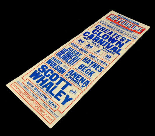 Antique Advertising Theatre Poster for Greatest Clown Carnival in Bristol c.1930