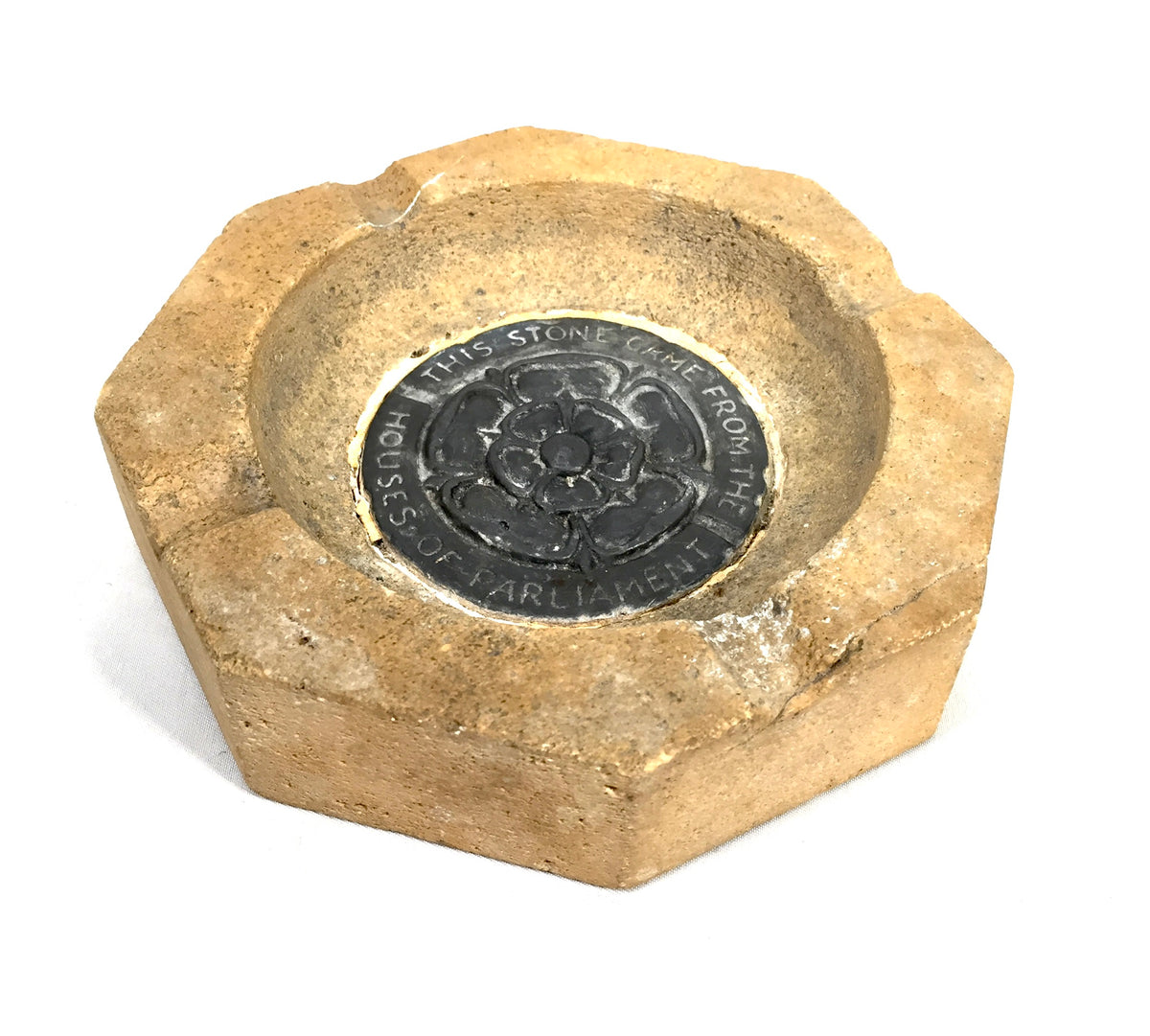 Antique Second World War Salvaged Houses of Parliament Stone Ashtray 1940s WWII