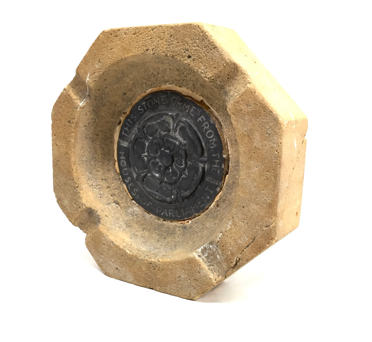 Antique Second World War Salvaged Houses of Parliament Stone Ashtray 1940s WWII