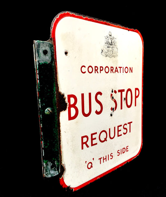 Antique Wall Mounted Double Sided Enamel Bus Stop Sign Maidstone Corporation