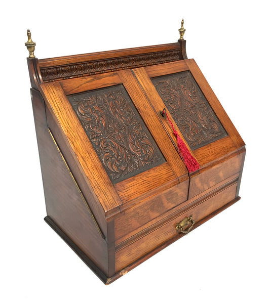 Antique Victorian Oak Aesthetic Movement Stationery Box Desk Tidy Letter Holder