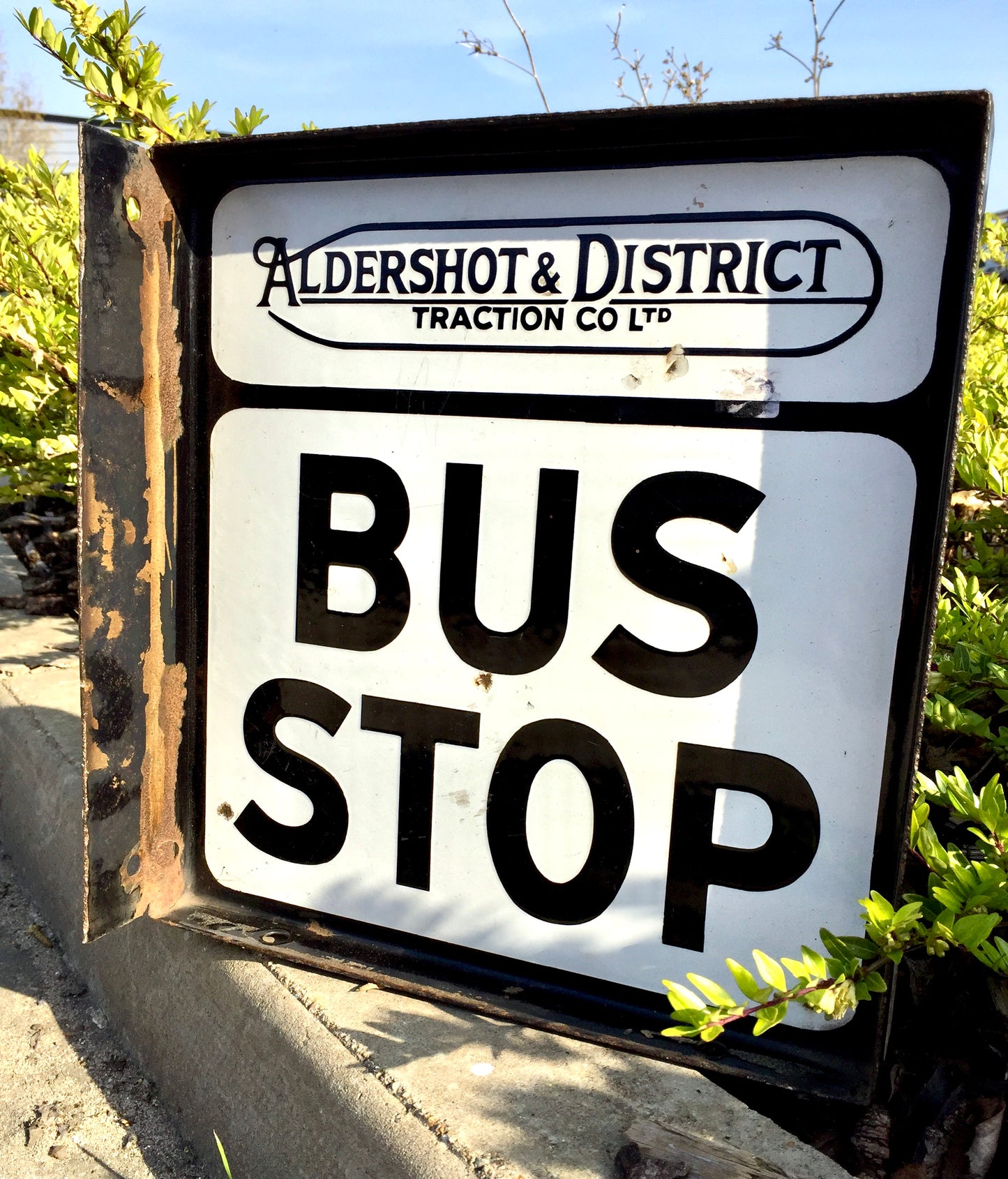 Antique Wall Mounted Double Sided Enamel Bus Stop Sign Aldershot & District 1950