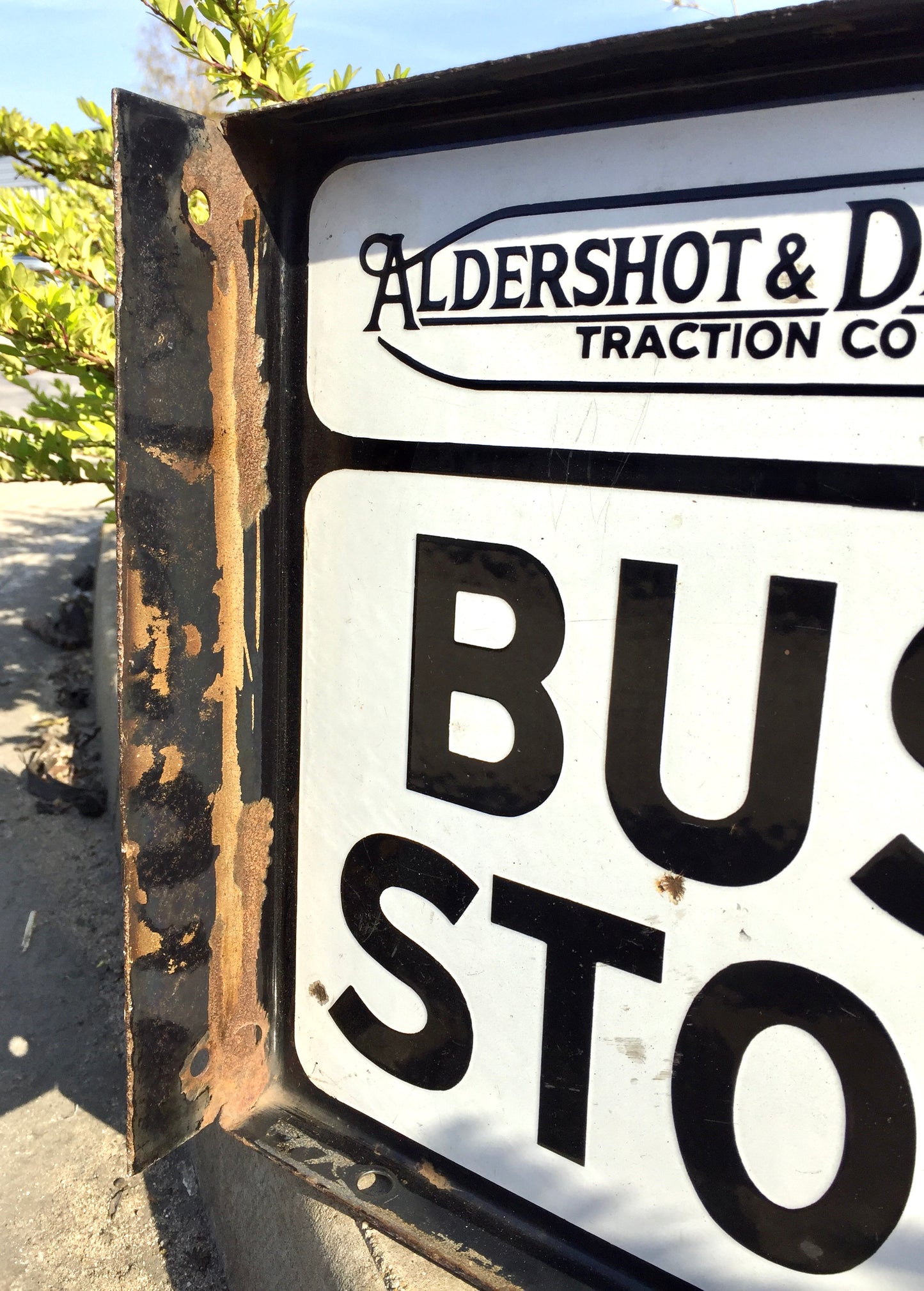 Antique Wall Mounted Double Sided Enamel Bus Stop Sign Aldershot & District 1950
