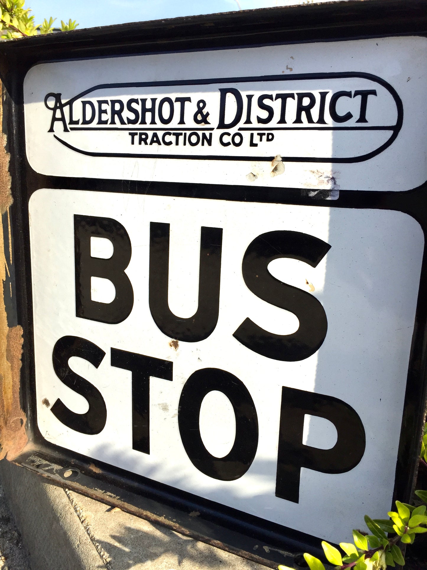 Antique Wall Mounted Double Sided Enamel Bus Stop Sign Aldershot & District 1950
