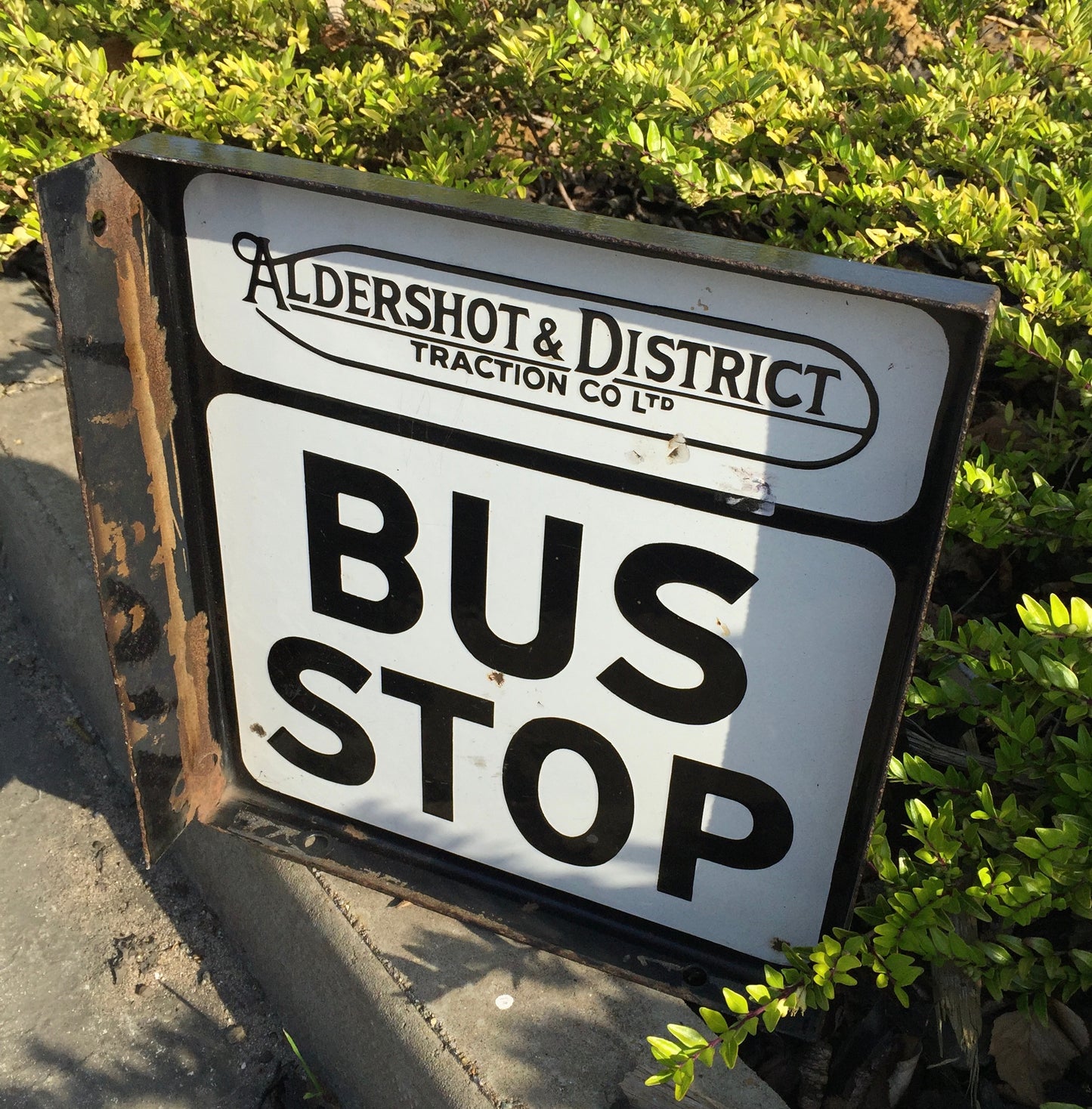 Antique Wall Mounted Double Sided Enamel Bus Stop Sign Aldershot & District 1950