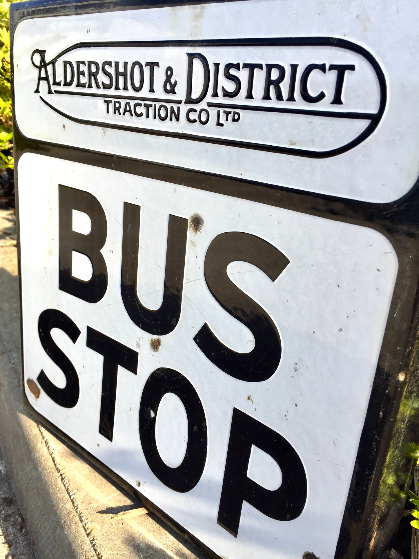 Antique Wall Mounted Double Sided Enamel Bus Stop Sign Aldershot & District 1950