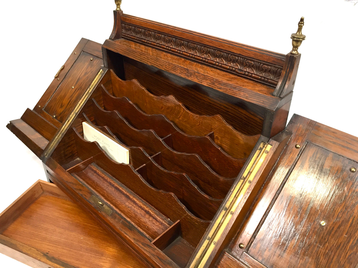Antique Victorian Oak Aesthetic Movement Stationery Box Desk Tidy Letter Holder