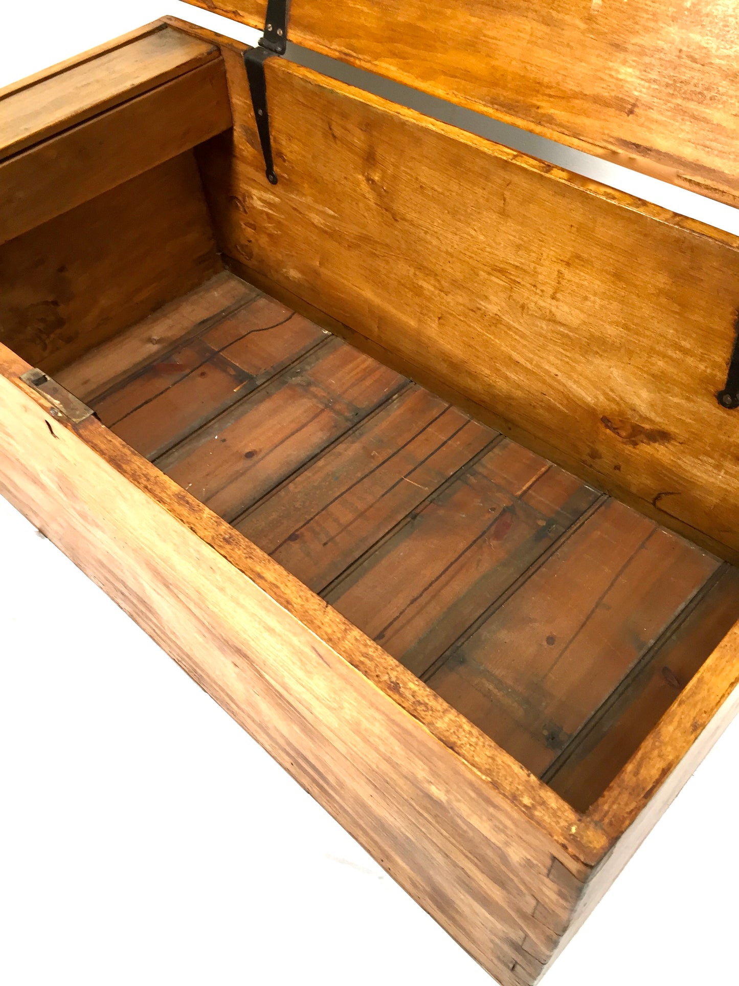 Antique Wooden Large Pine Storage Trunk / Blanket Box Coffer Victorian c1890