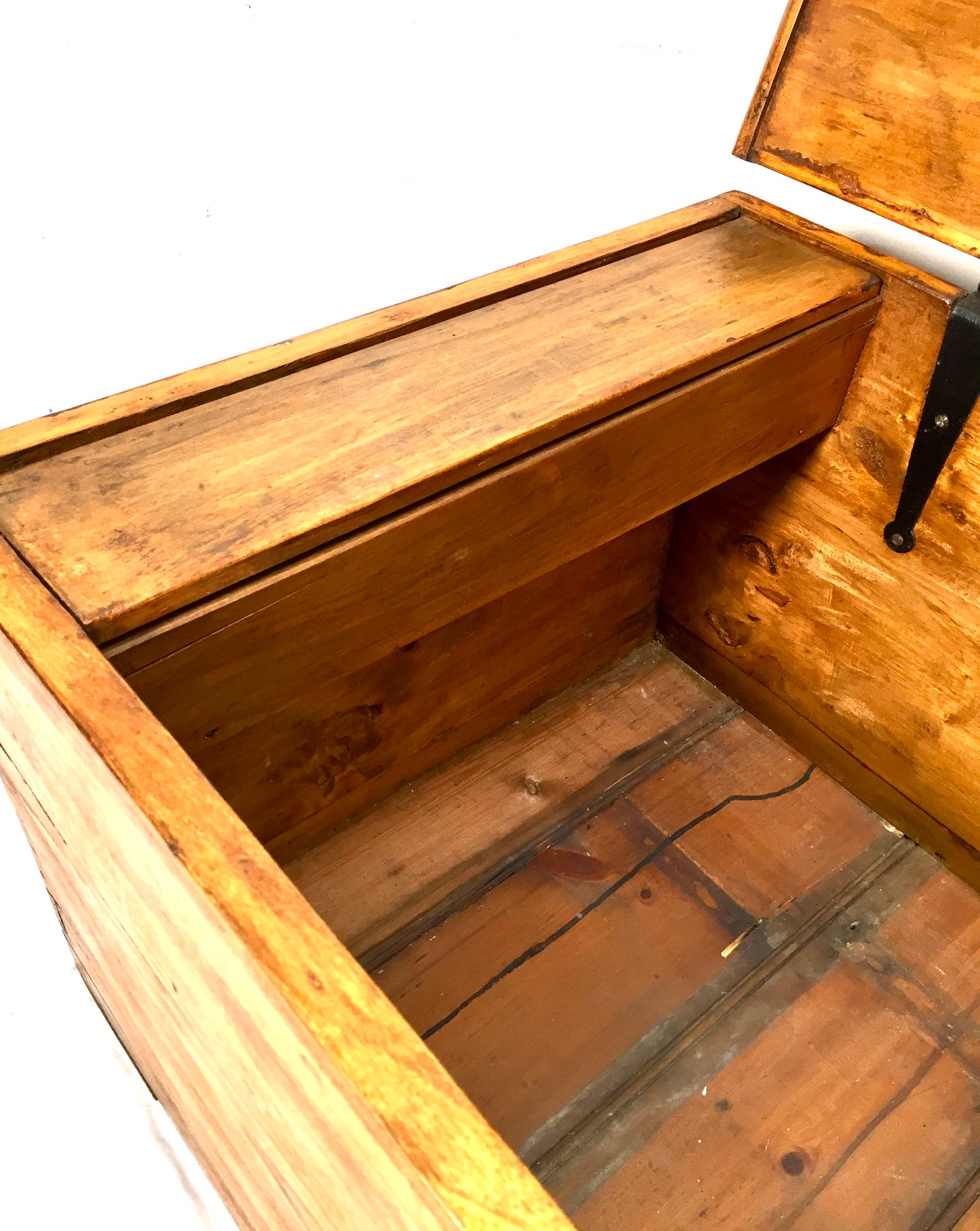 Antique Wooden Large Pine Storage Trunk / Blanket Box Coffer Victorian c1890