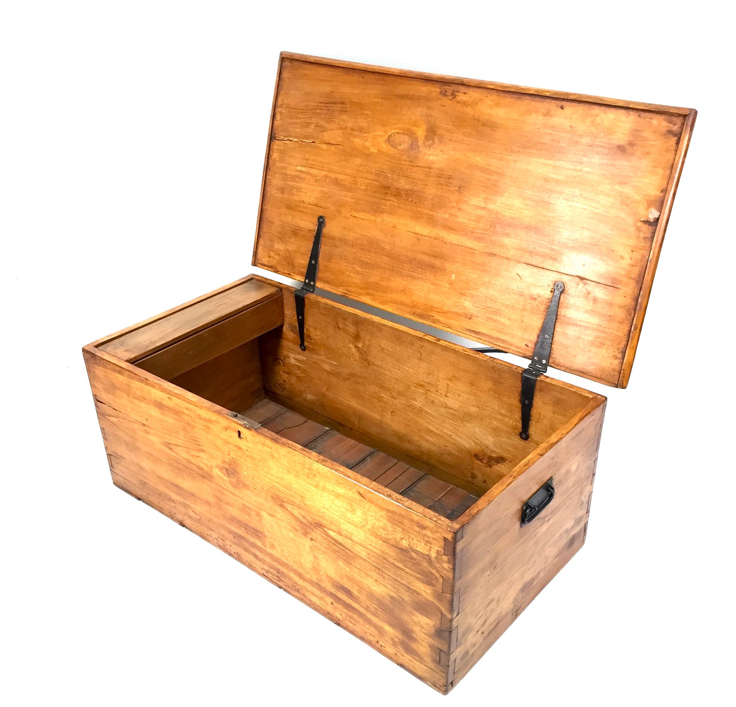 Antique Wooden Large Pine Storage Trunk / Blanket Box Coffer Victorian c1890