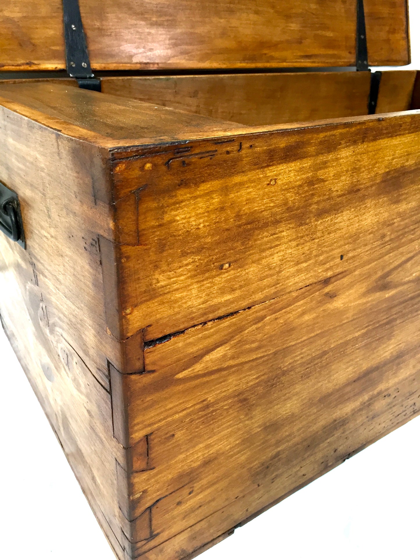 Antique Wooden Large Pine Storage Trunk / Blanket Box Coffer Victorian c1890