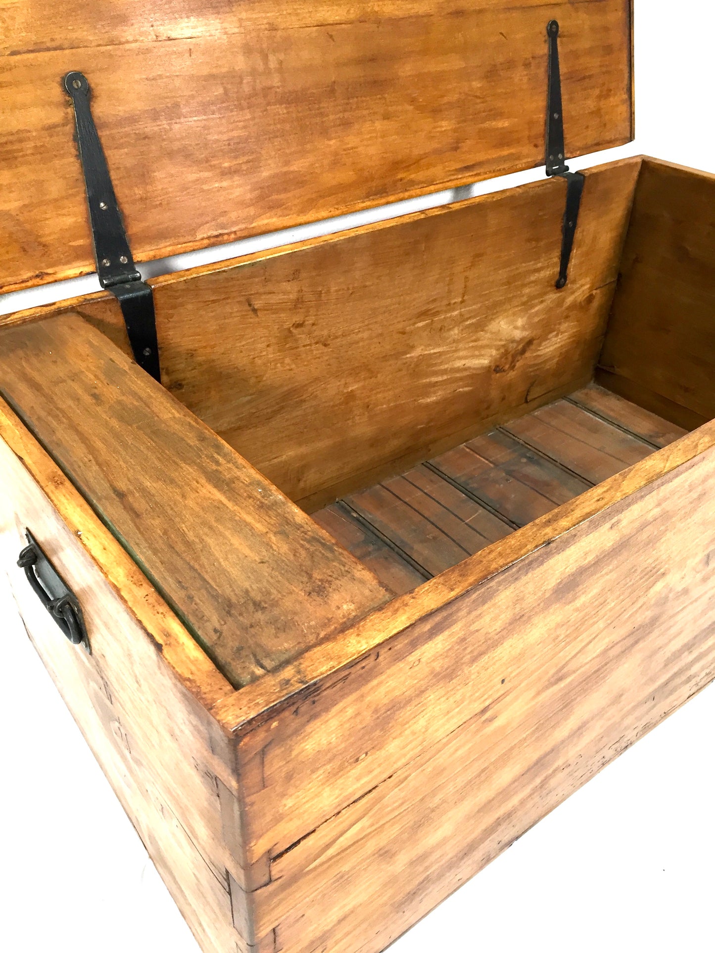 Antique Wooden Large Pine Storage Trunk / Blanket Box Coffer Victorian c1890