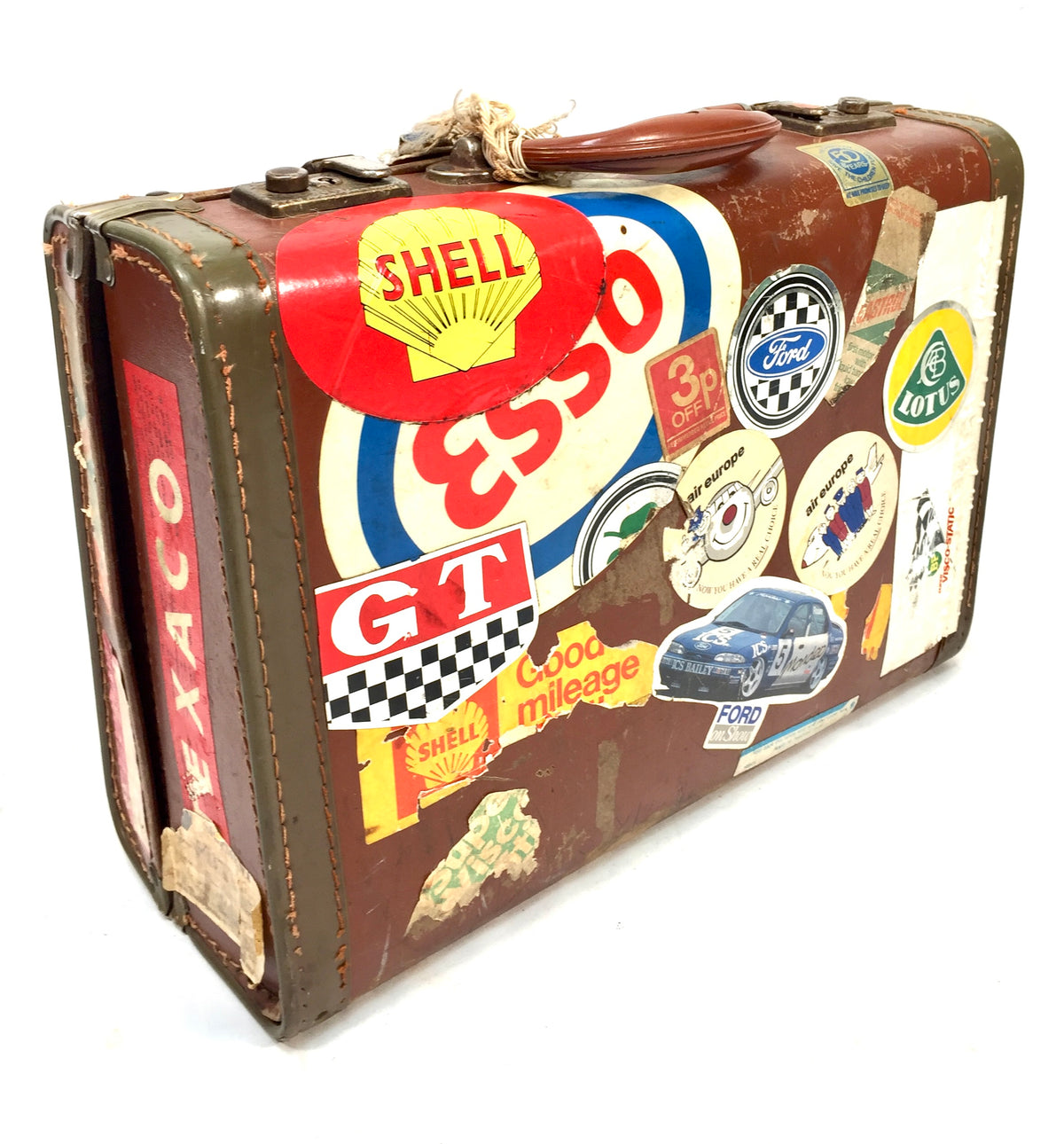 Antique Mid 20th Century Suitcase Trunk / Vintage Travel Bag / Stickers c.1950