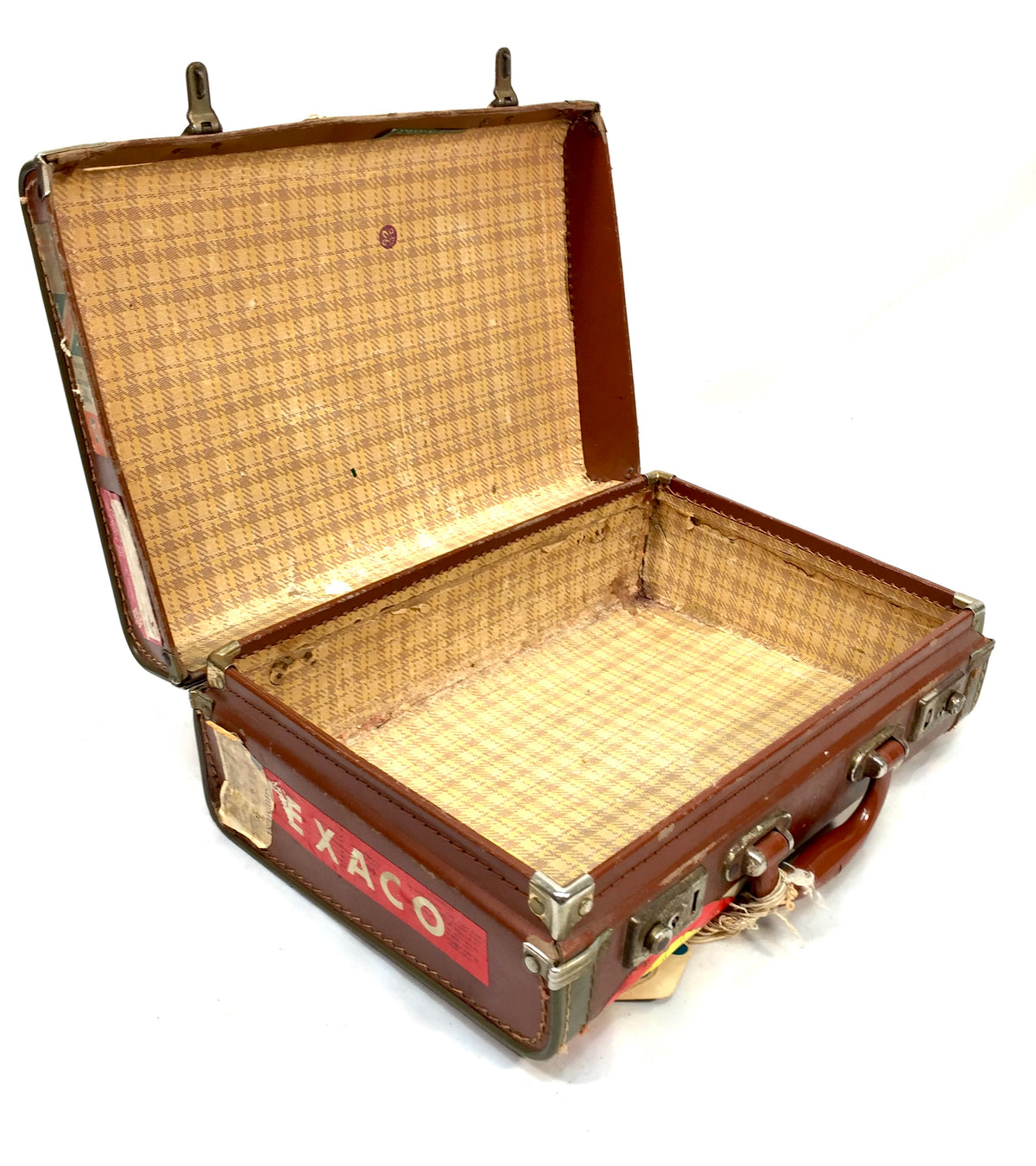 Antique Mid 20th Century Suitcase Trunk / Vintage Travel Bag / Stickers c.1950
