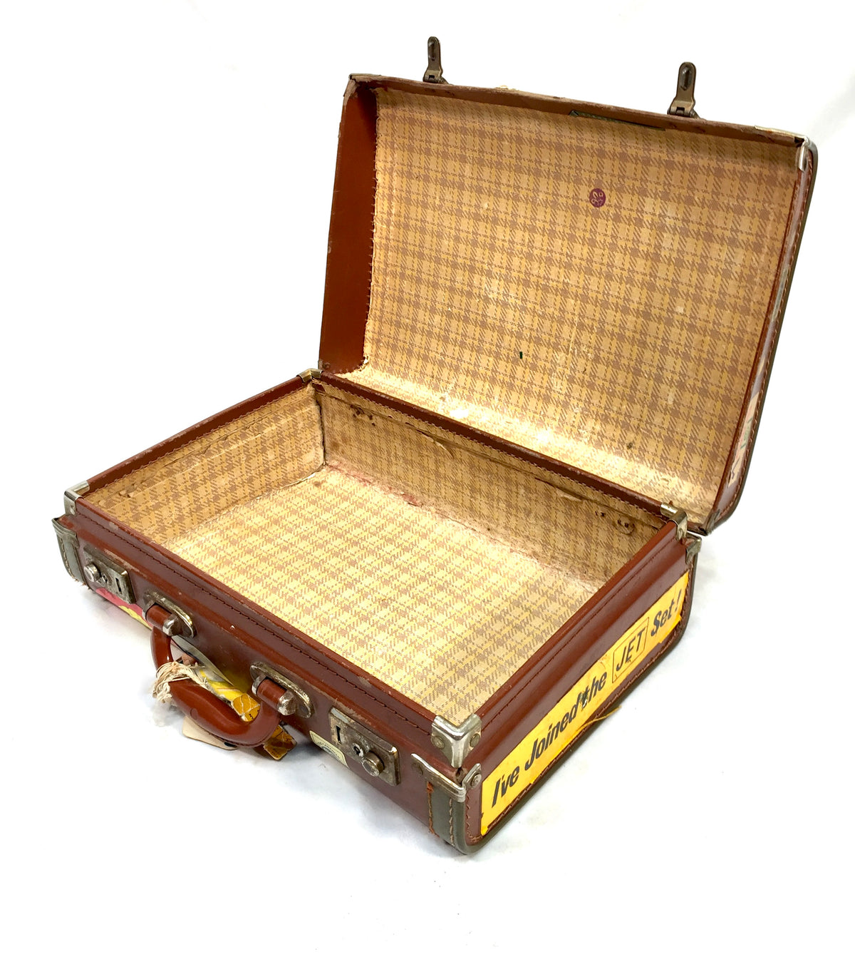Antique Mid 20th Century Suitcase Trunk / Vintage Travel Bag / Stickers c.1950