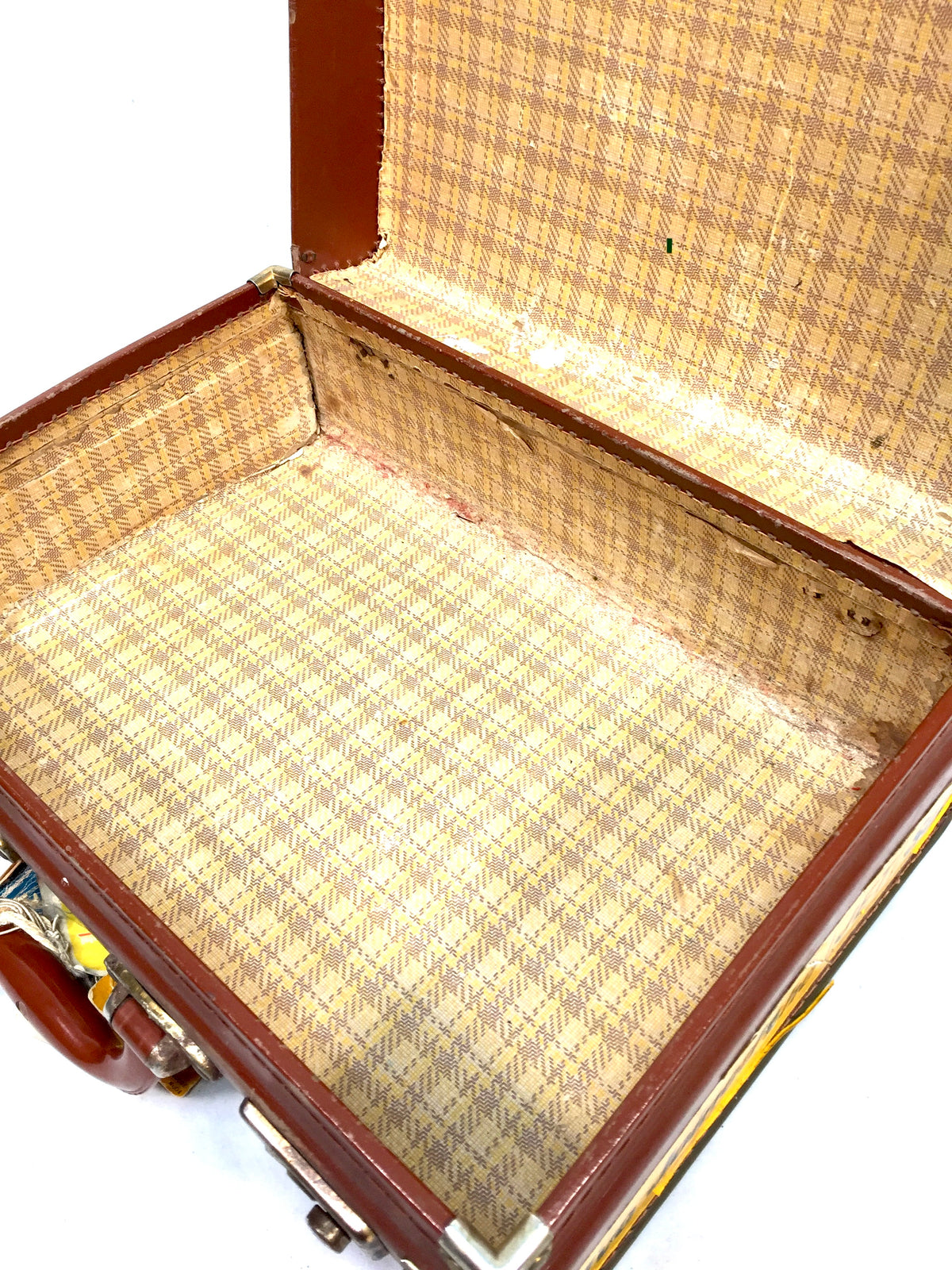 Antique Mid 20th Century Suitcase Trunk / Vintage Travel Bag / Stickers c.1950