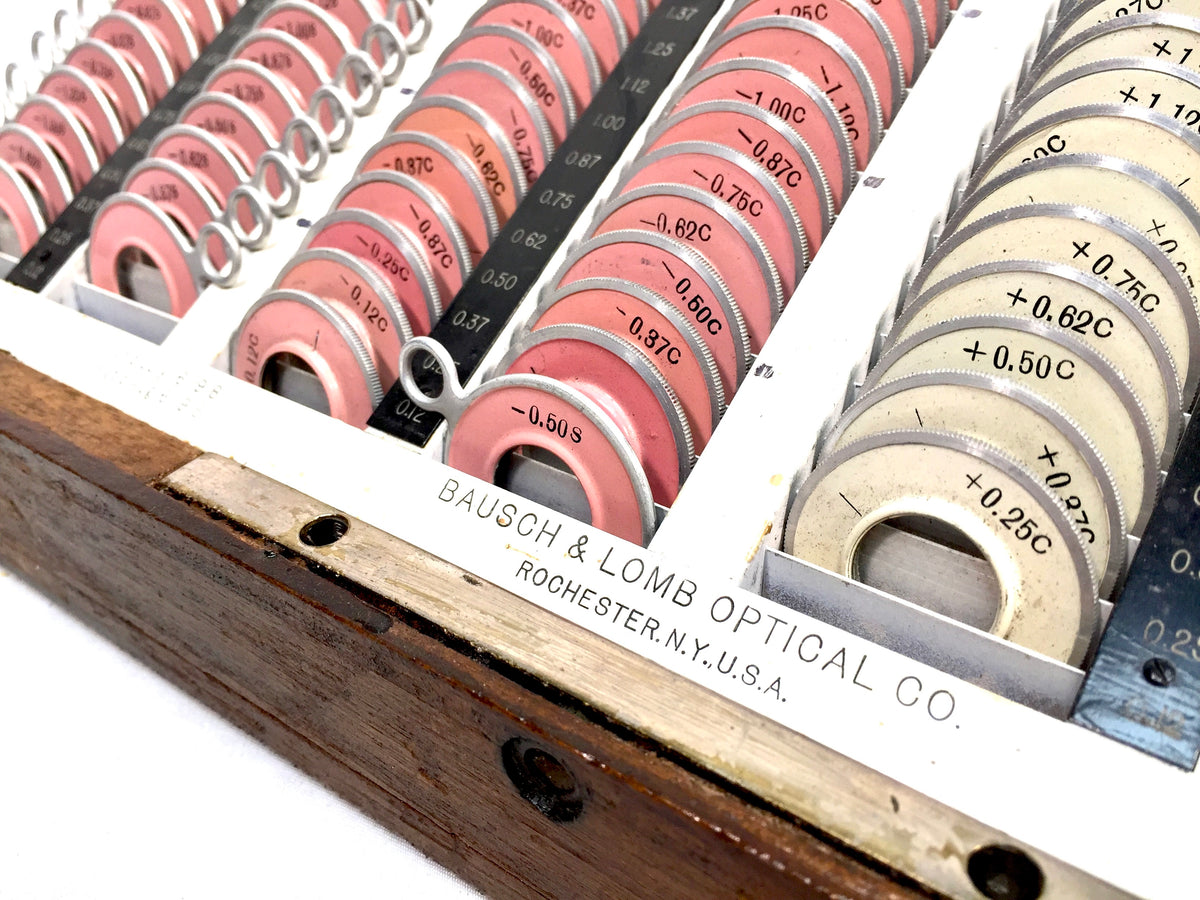 Antique Large Bausch & Lomb Opticians Trial Lens Set in Wooden Carry Case