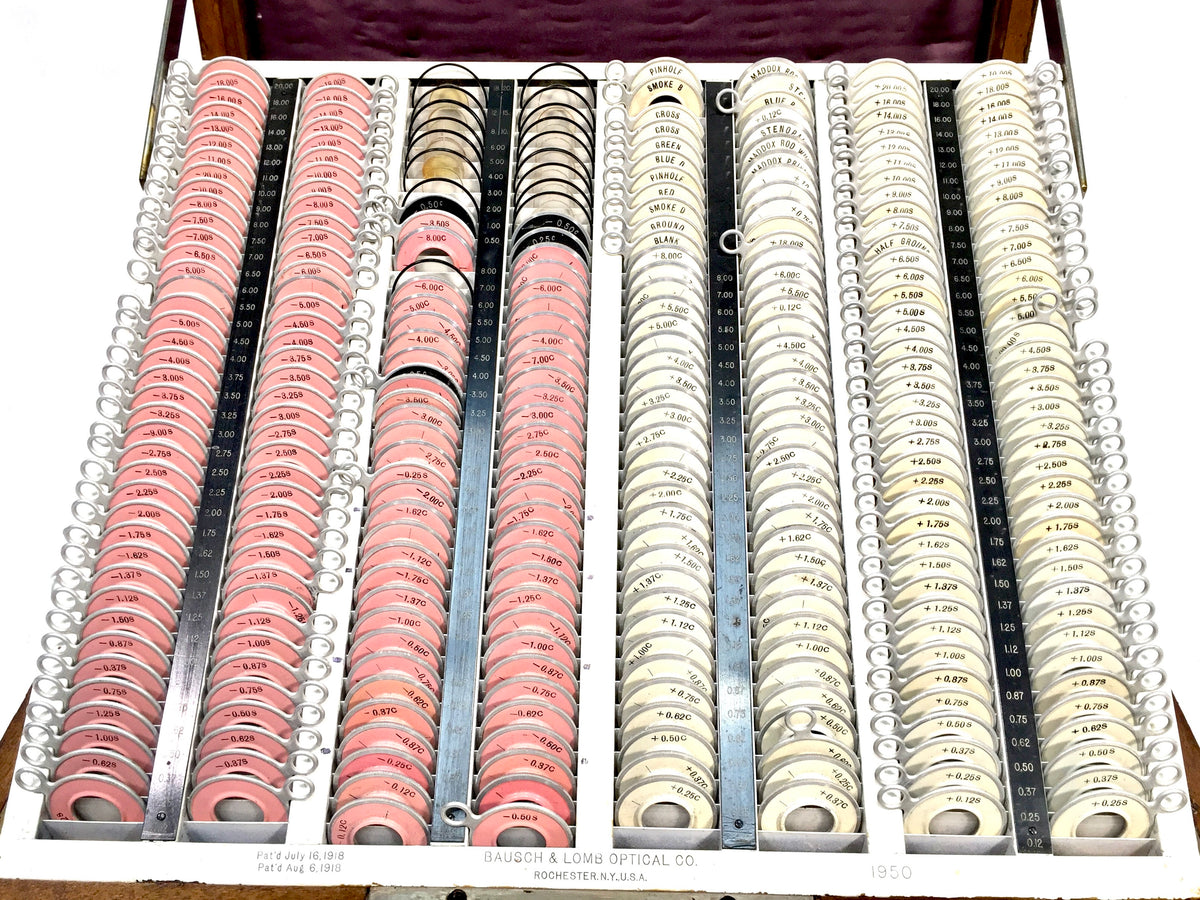 Antique Large Bausch & Lomb Opticians Trial Lens Set in Wooden Carry Case