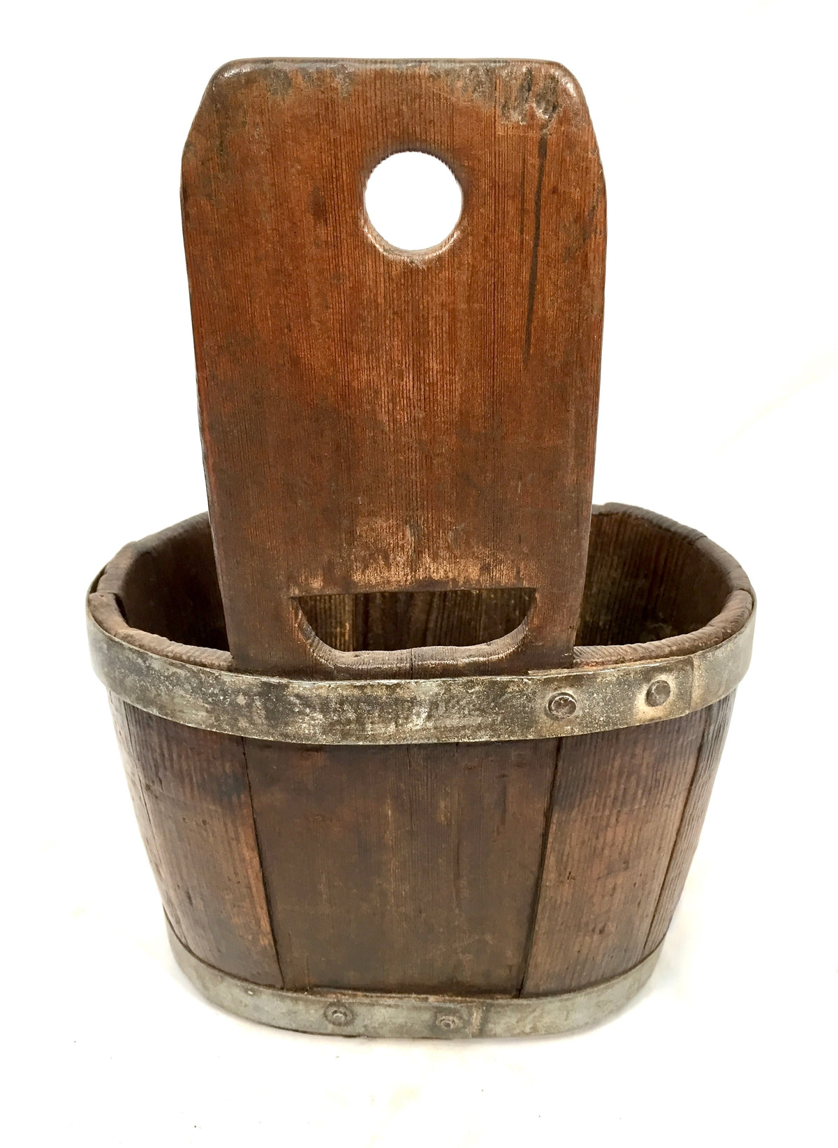 Antique Wooden Handled Luggie / Wall Hanging Box Bucket Planter Plant Pot c1900