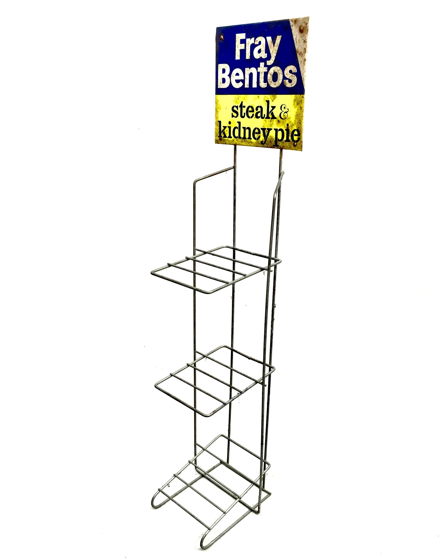 Antique Advertising Shop Counter Display Stand Fray Bentos Pie Metal Sign 1950s