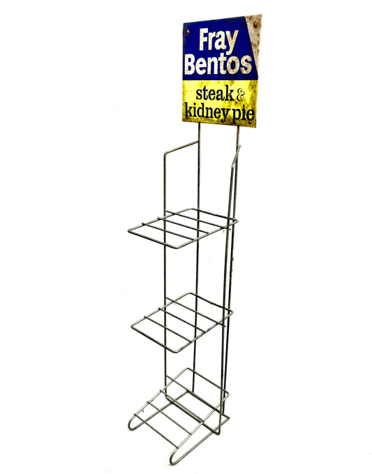 Antique Advertising Shop Counter Display Stand Fray Bentos Pie Metal Sign 1950s