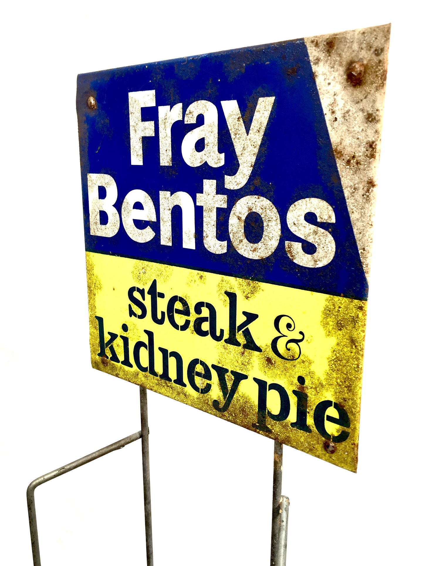 Antique Advertising Shop Counter Display Stand Fray Bentos Pie Metal Sign 1950s
