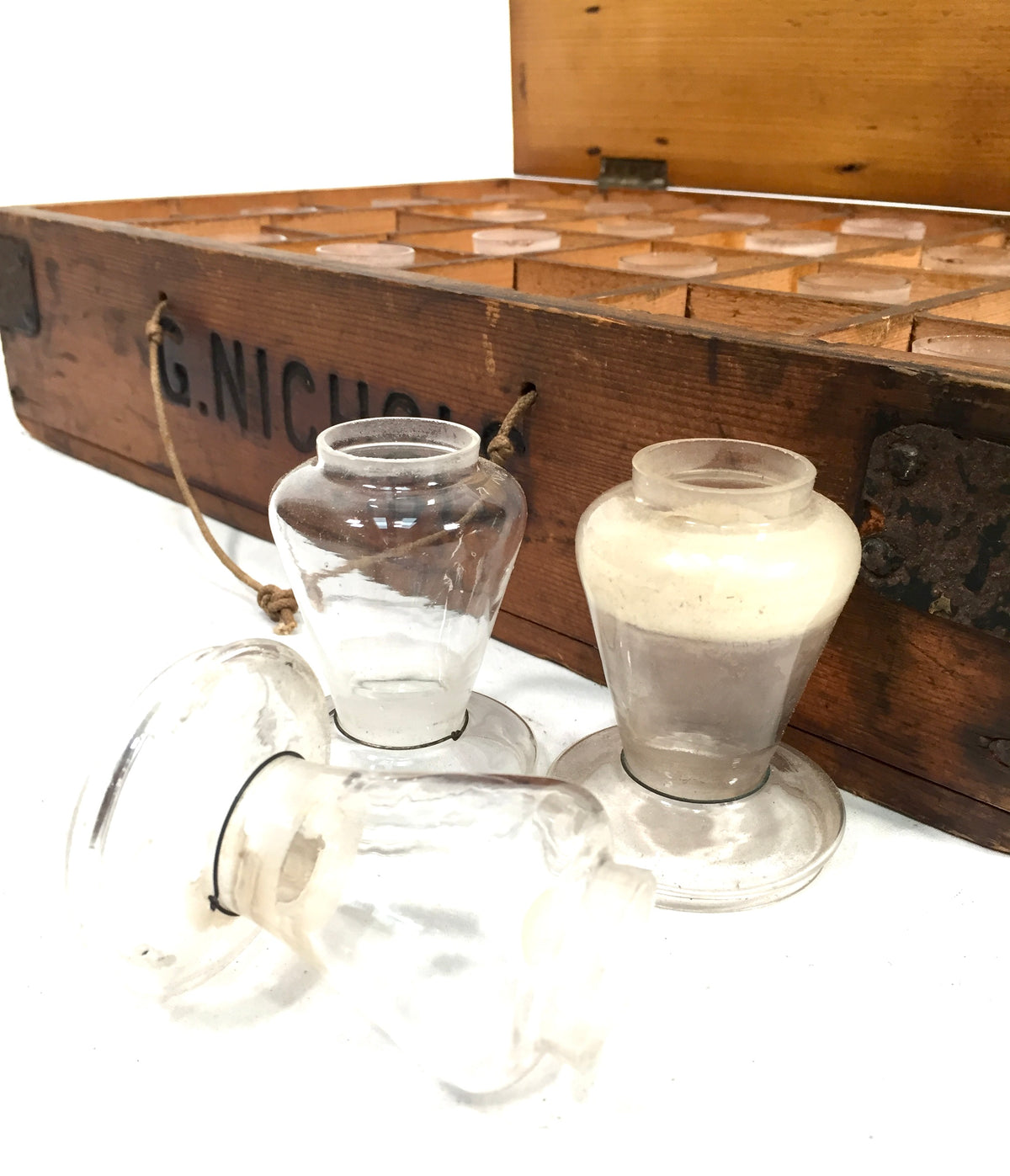 Antique Victorian JC & J Field Lychnophylax Glass Candle Guard Complete Set Box